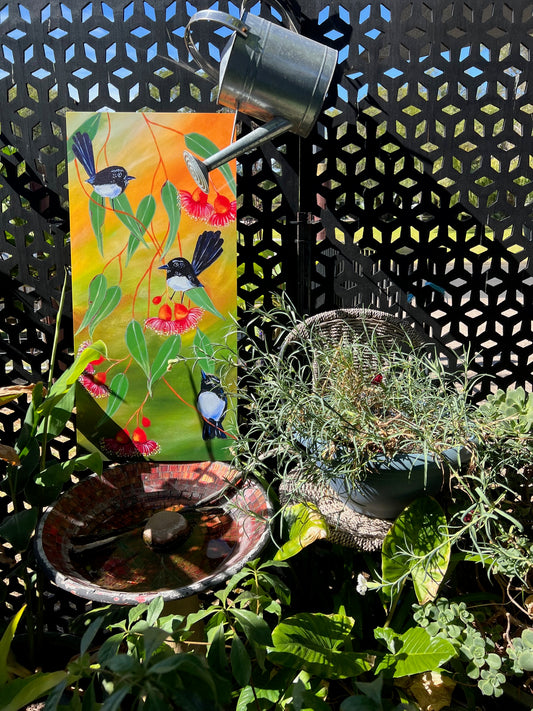 Willy wagtail garden art panel