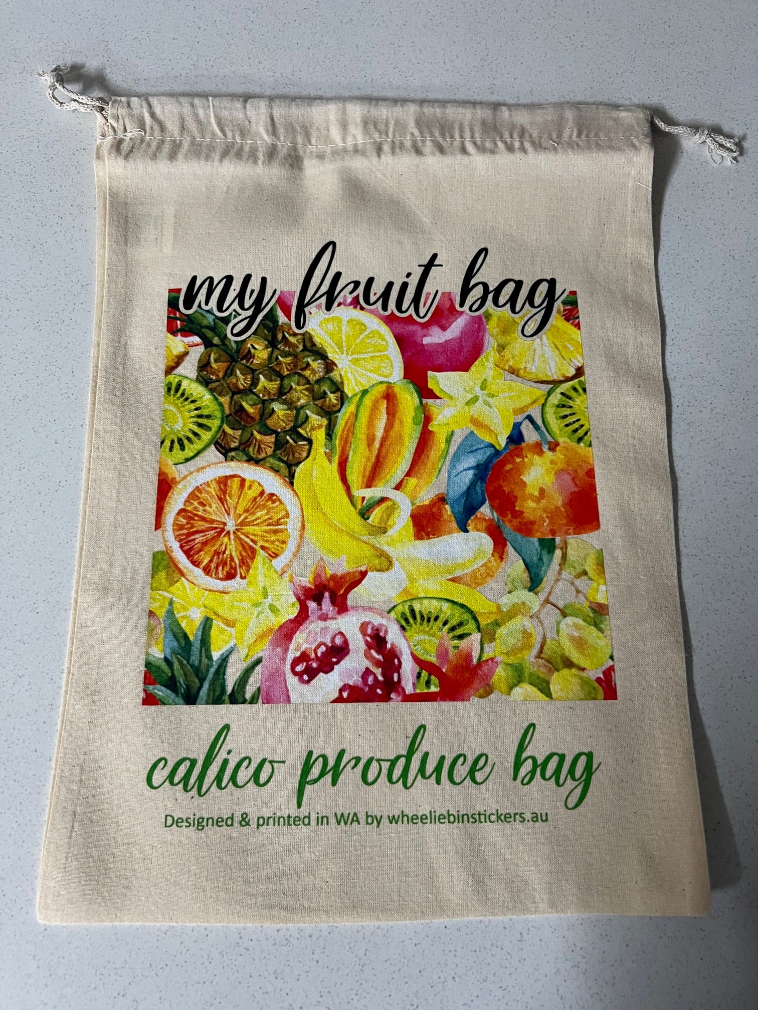 Fruit and vegetable drawstring calico bag
