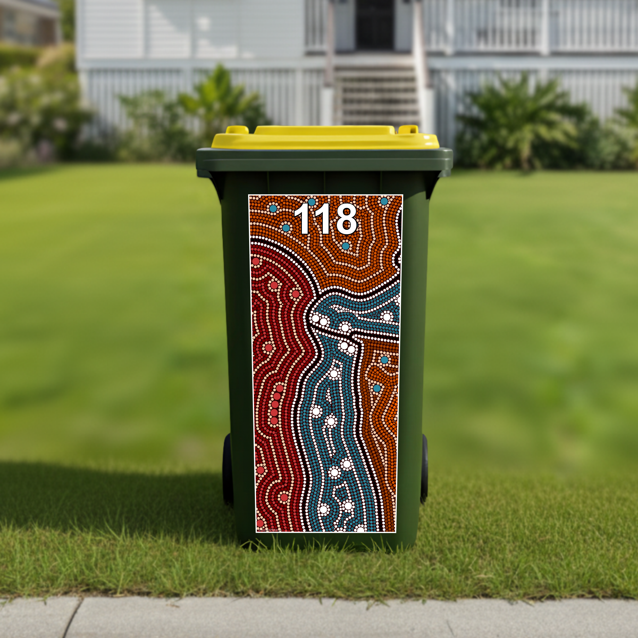 Aboriginal illustration wheelie bin sticker