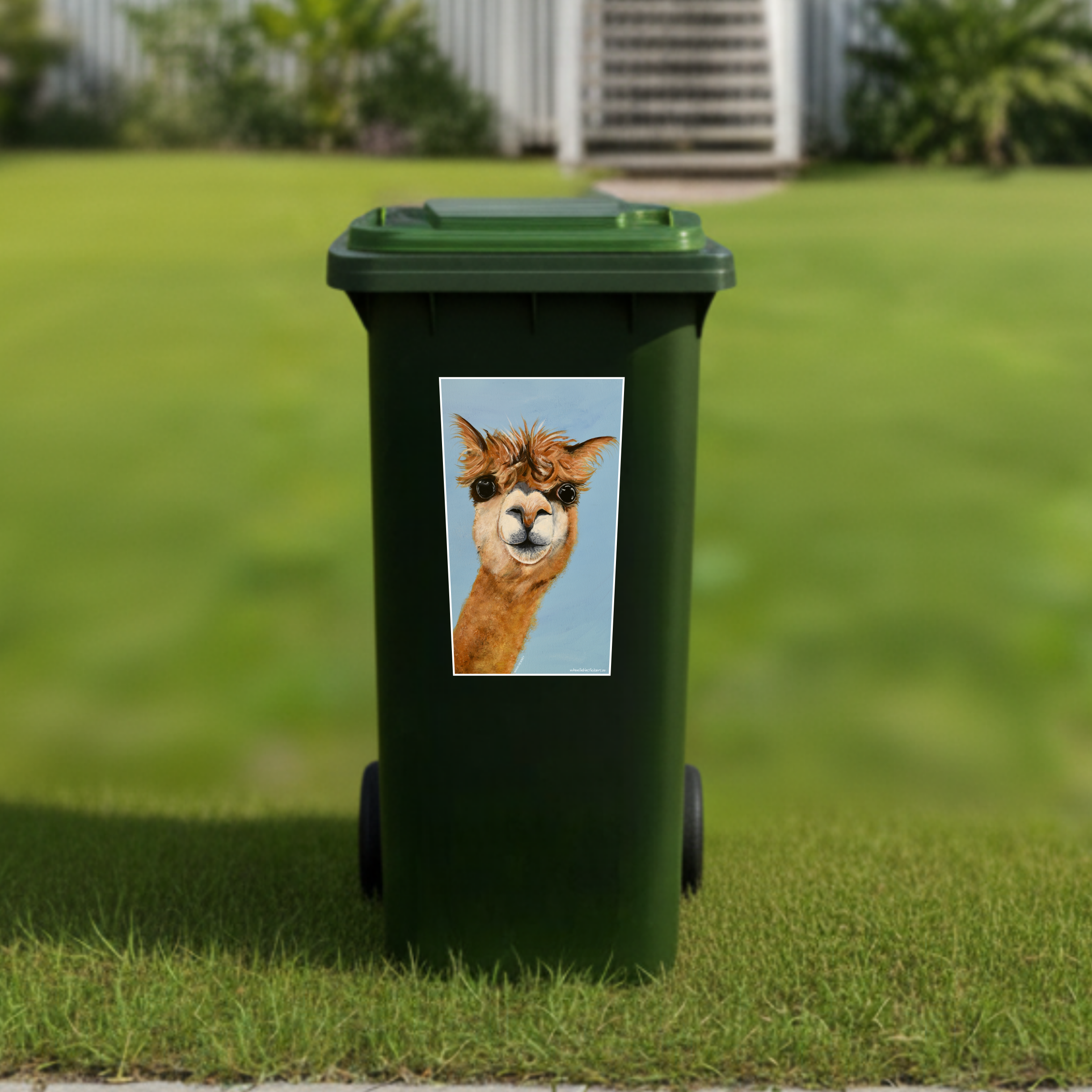 Alf the alpaca wheelie bin sticker