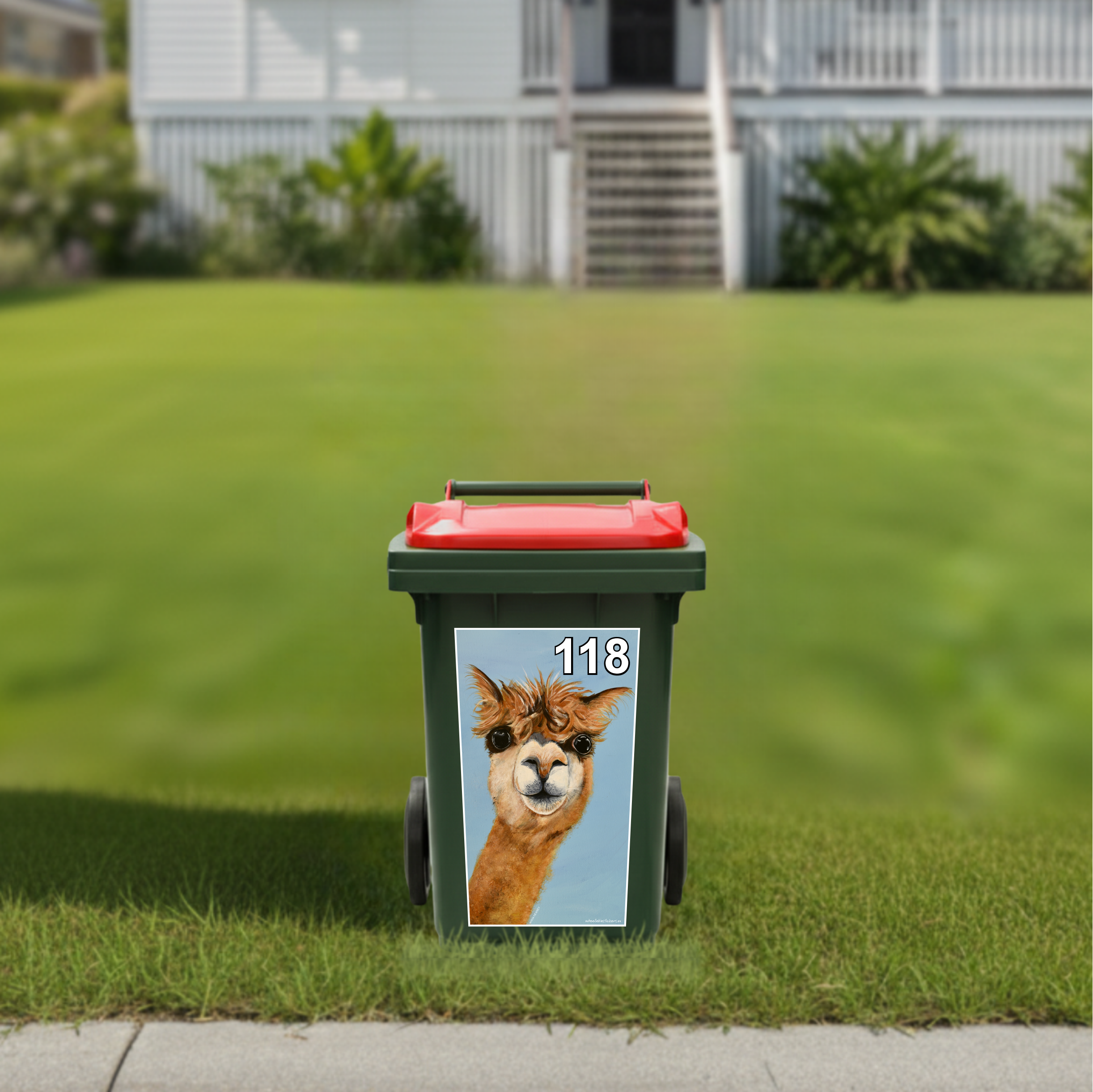 Alf the alpaca wheelie bin sticker