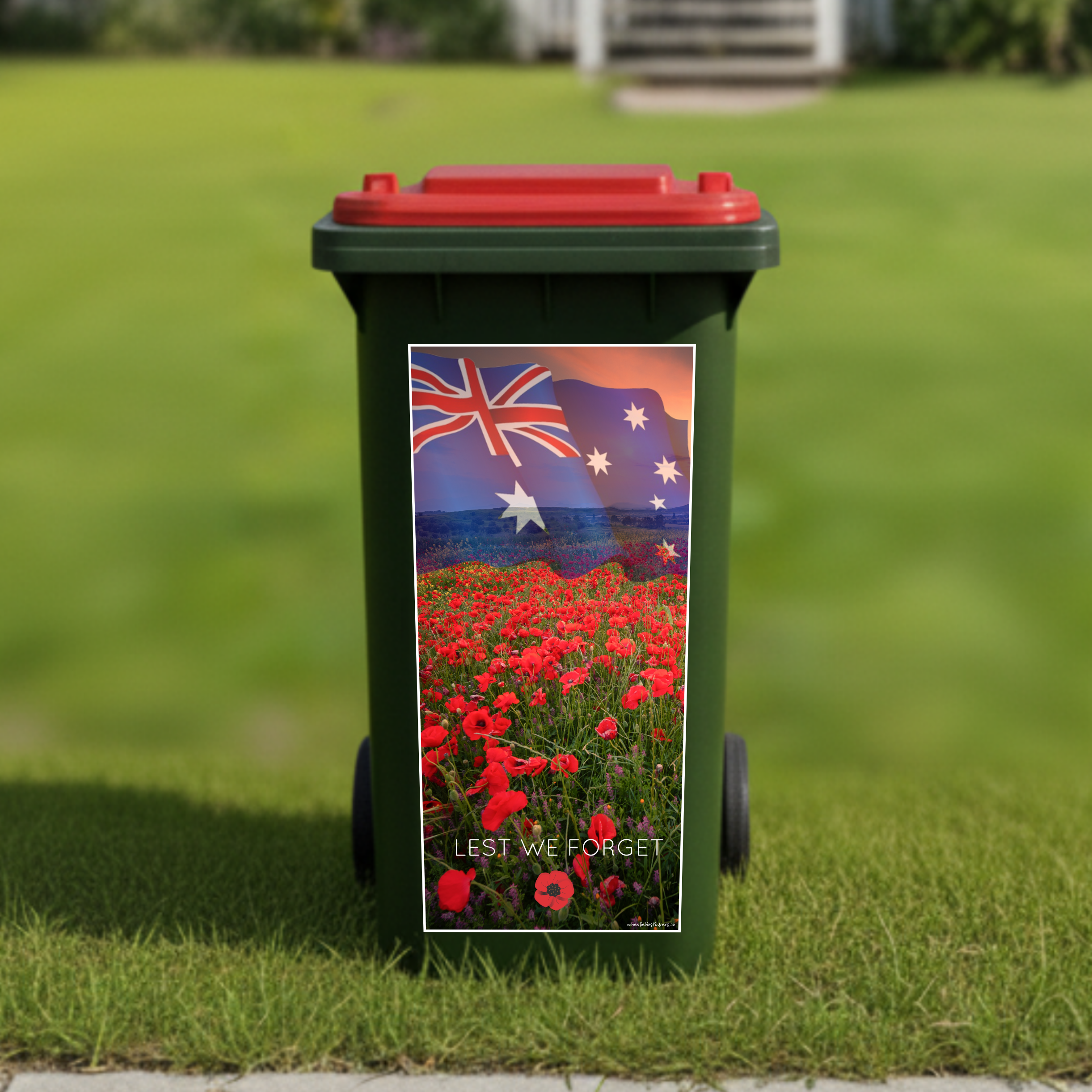 Australian flag with poppies wheelie bin sticker