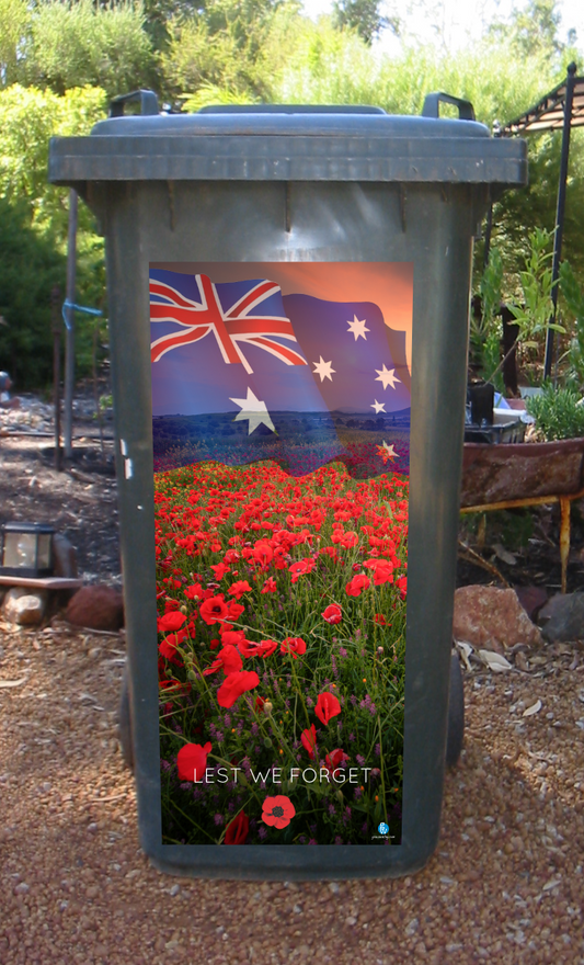Australian flag with poppies wheelie bin sticker