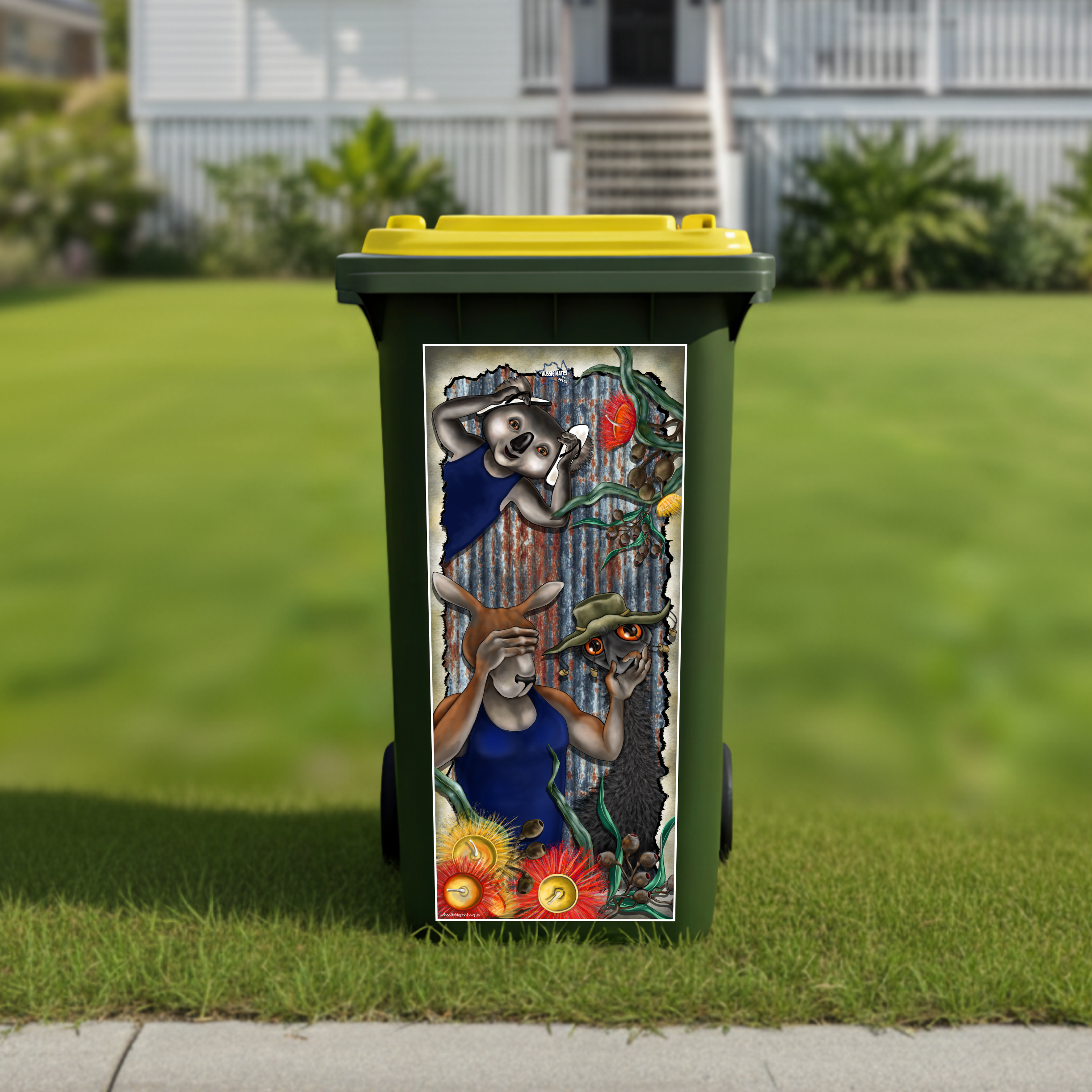 Aussie hear no, see no, speak no wheelie bin sticker