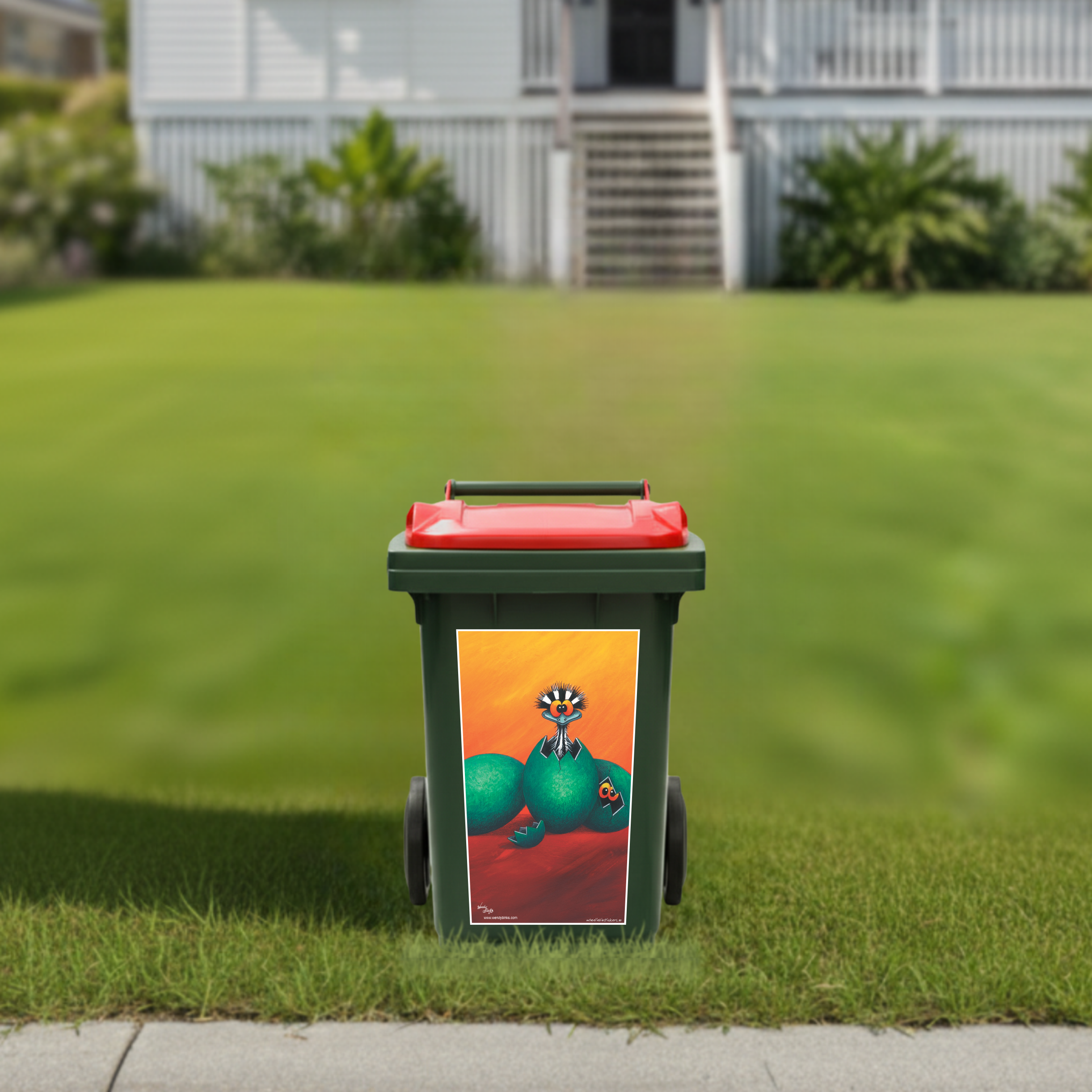 Baby emu wheelie bin sticker