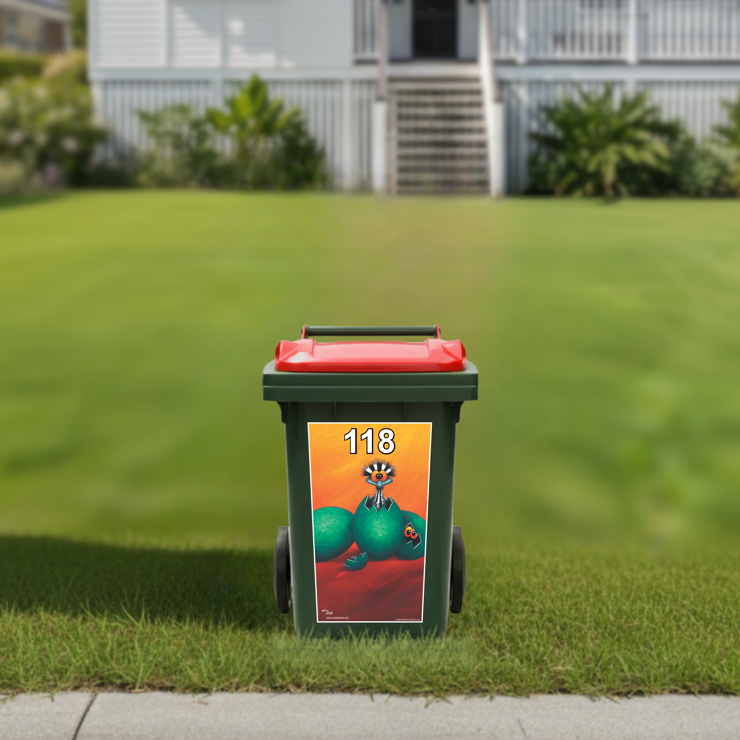 Baby emu wheelie bin sticker