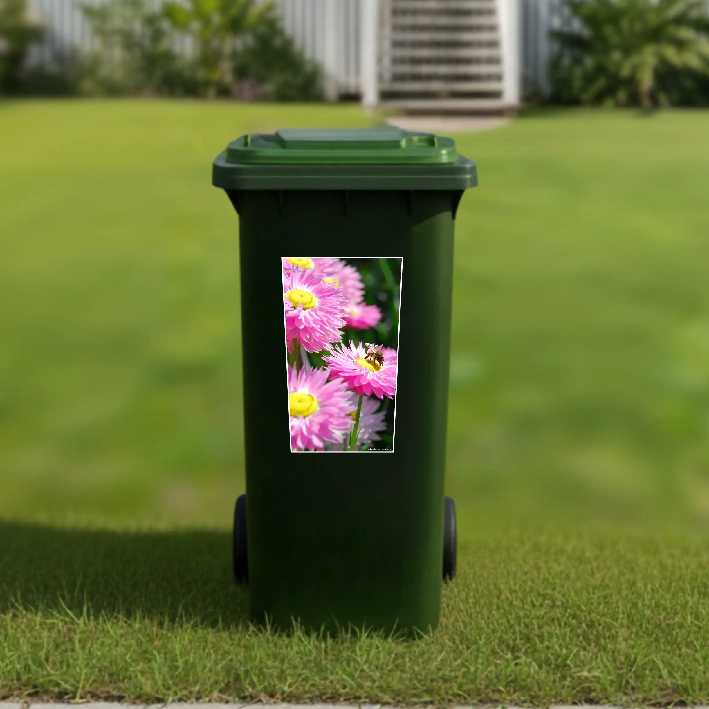Bee on daisy wheelie bin sticker