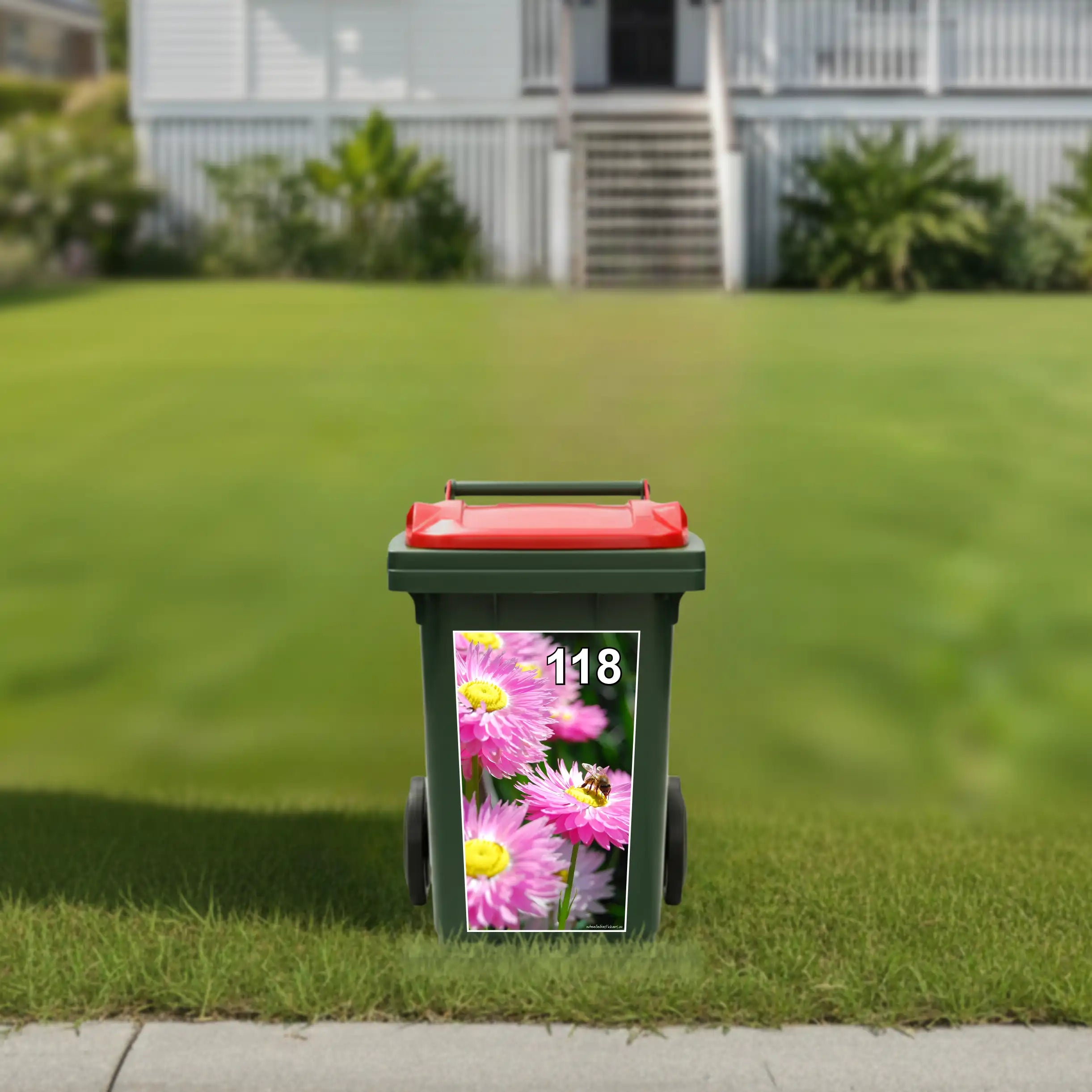 Bee on daisy wheelie bin sticker