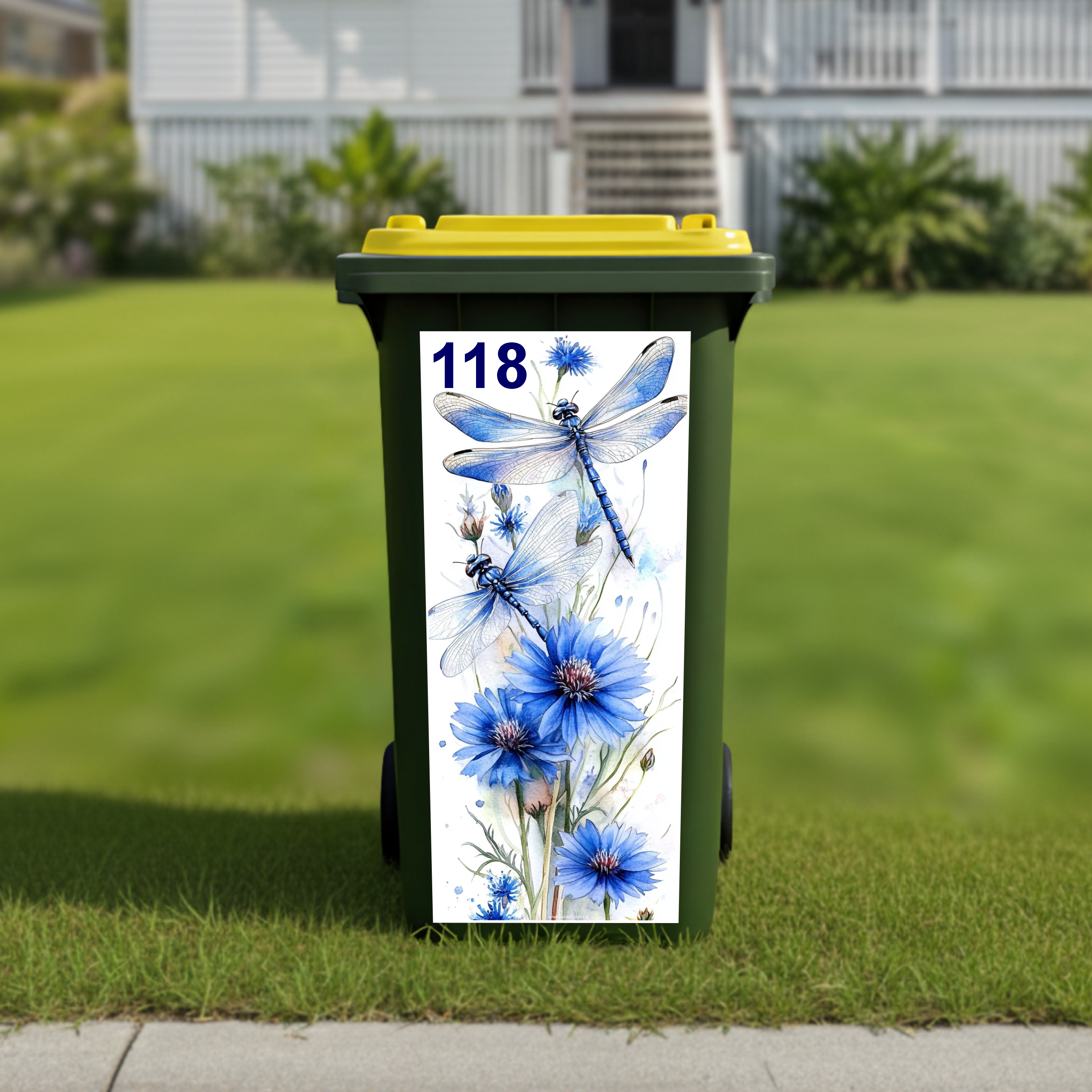 Blue Dragonfly wheelie bin sticker
