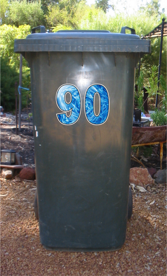 House number stickers for wheelie bins