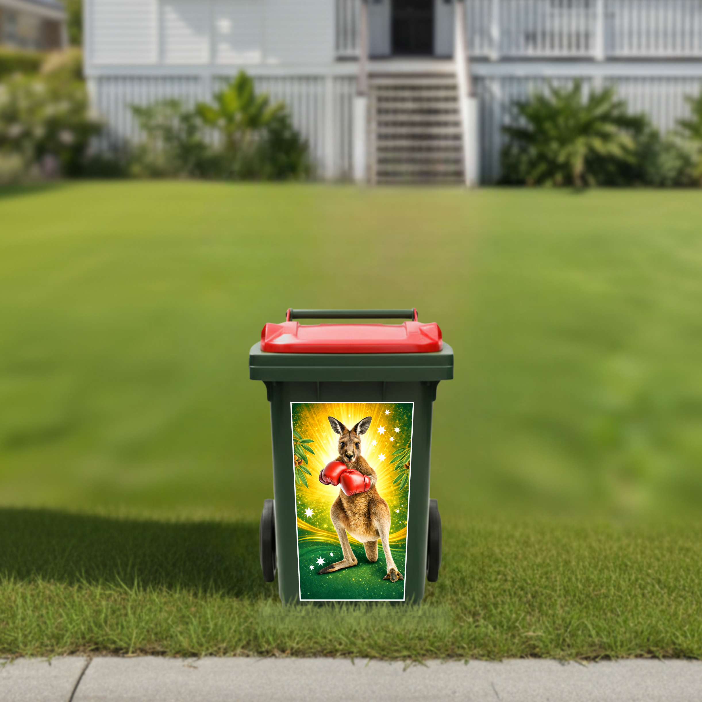 Boxing kanagaroo wheelie bin sticker