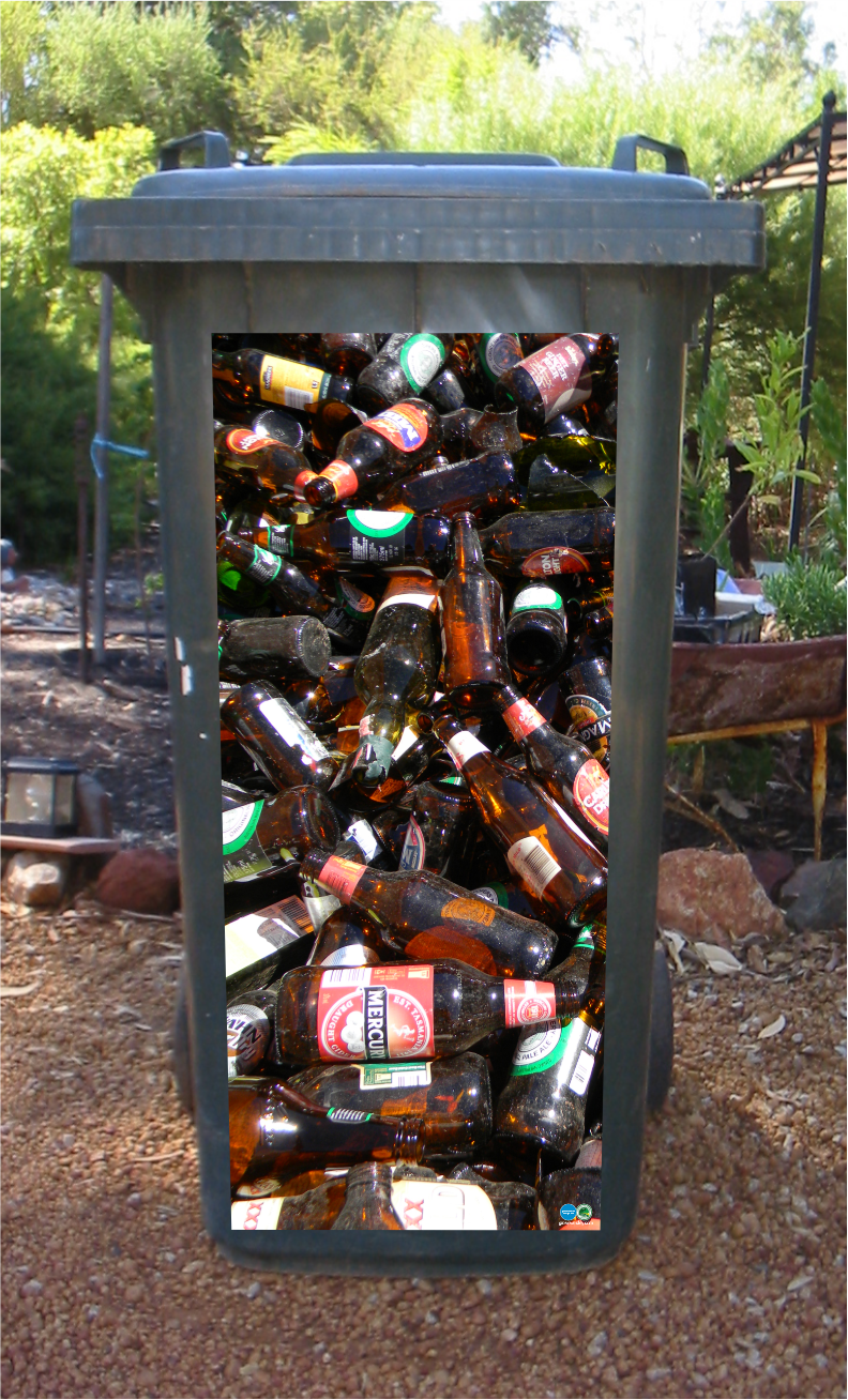 Brown bottles wheelie bin sticker