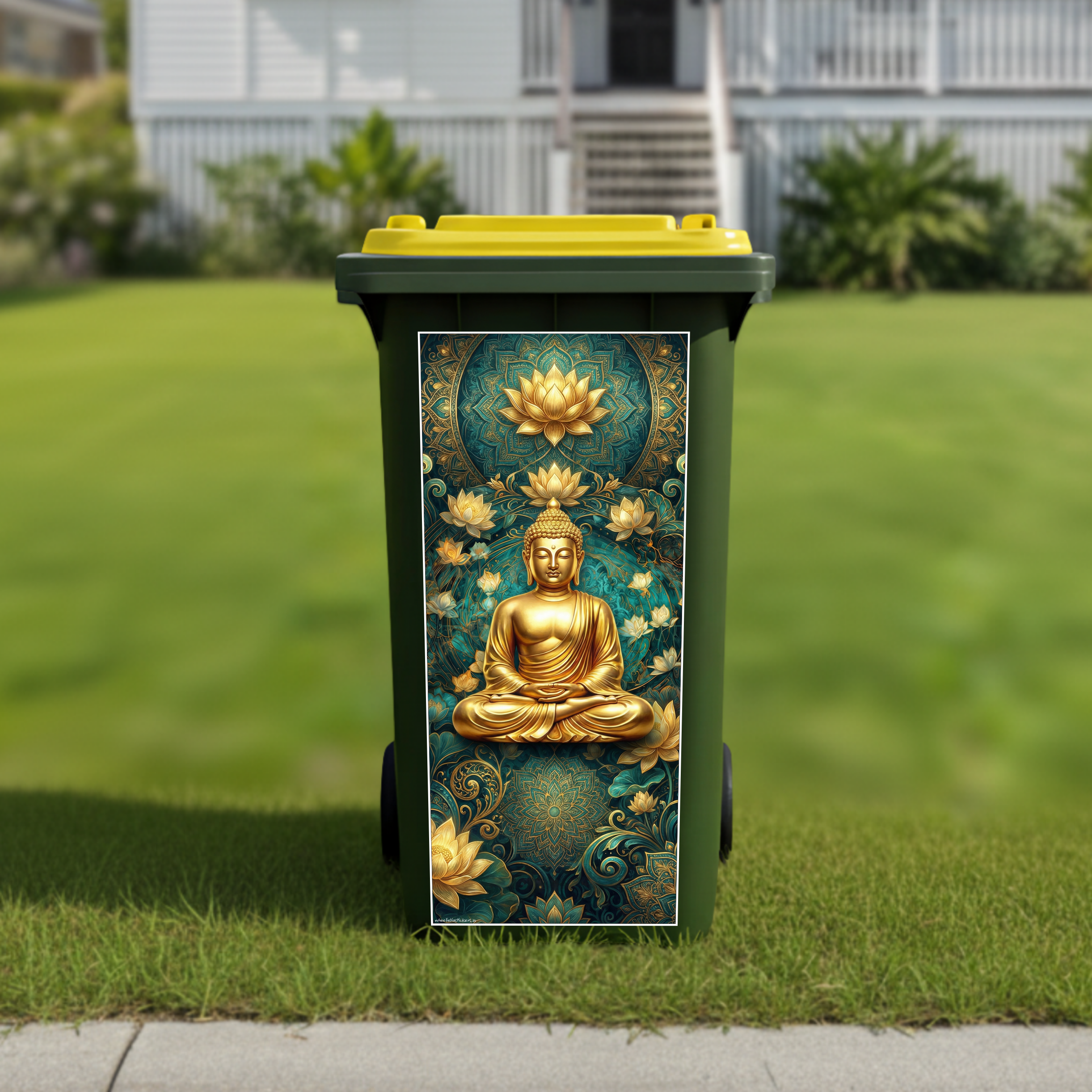 Golden buddah wheelie bin sticker