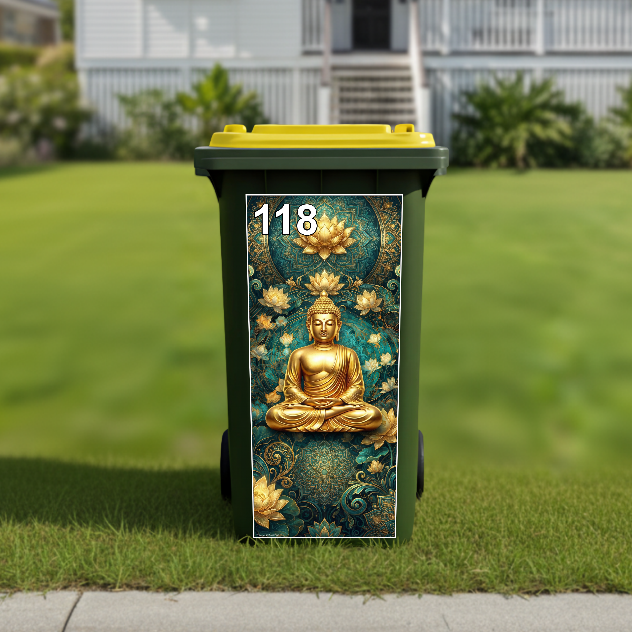 Golden buddah wheelie bin sticker
