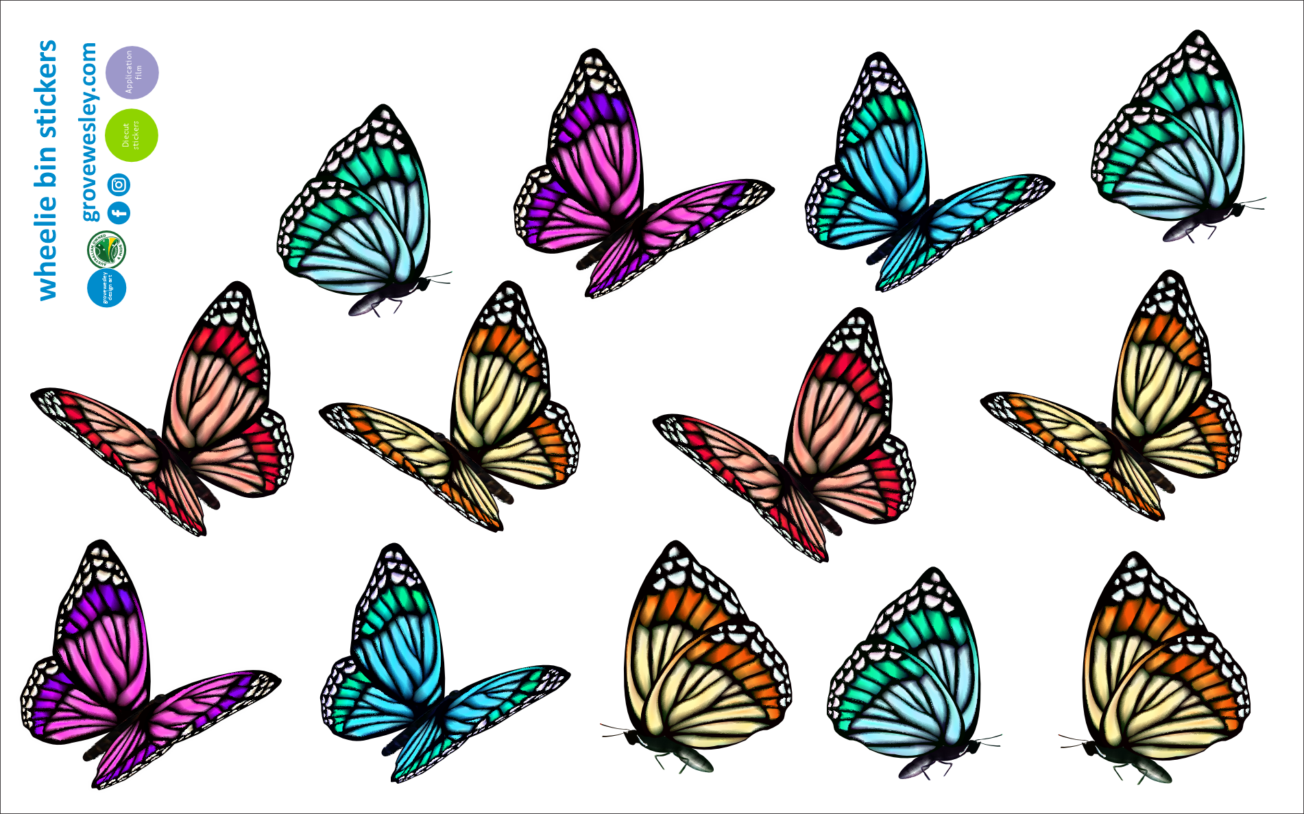 Butterfly stickers for wheelie bins