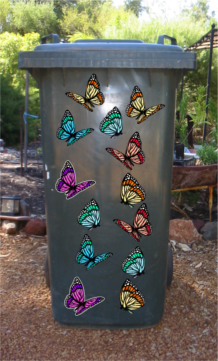 Butterfly stickers for wheelie bins
