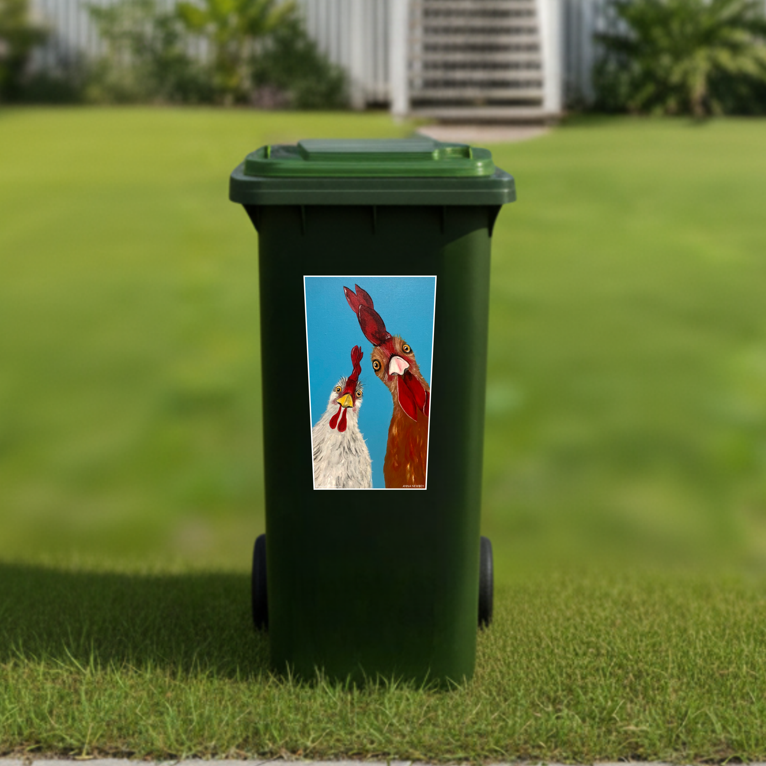 Chooks wheelie bin sticker
