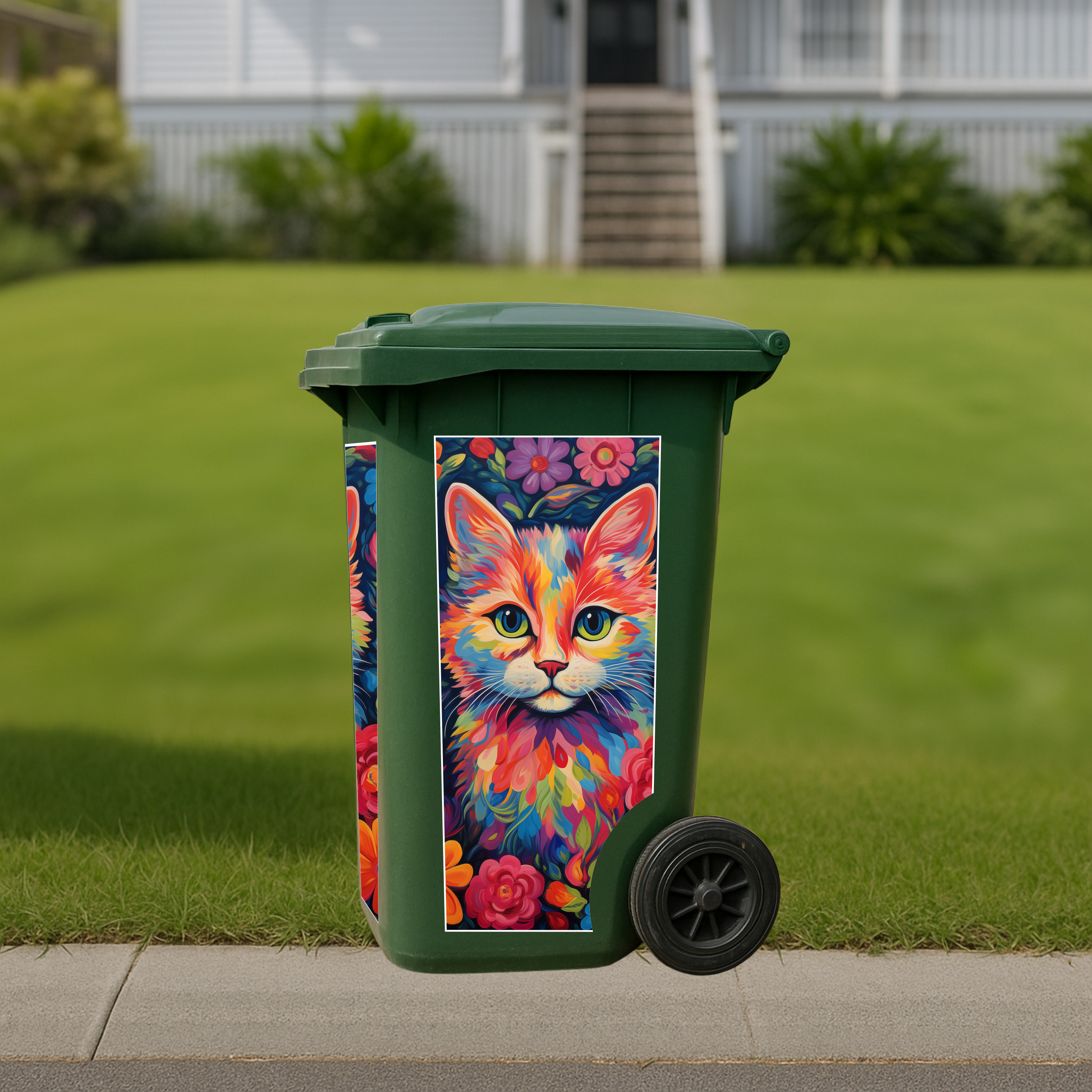 Colourful kitty wheelie bin sticker