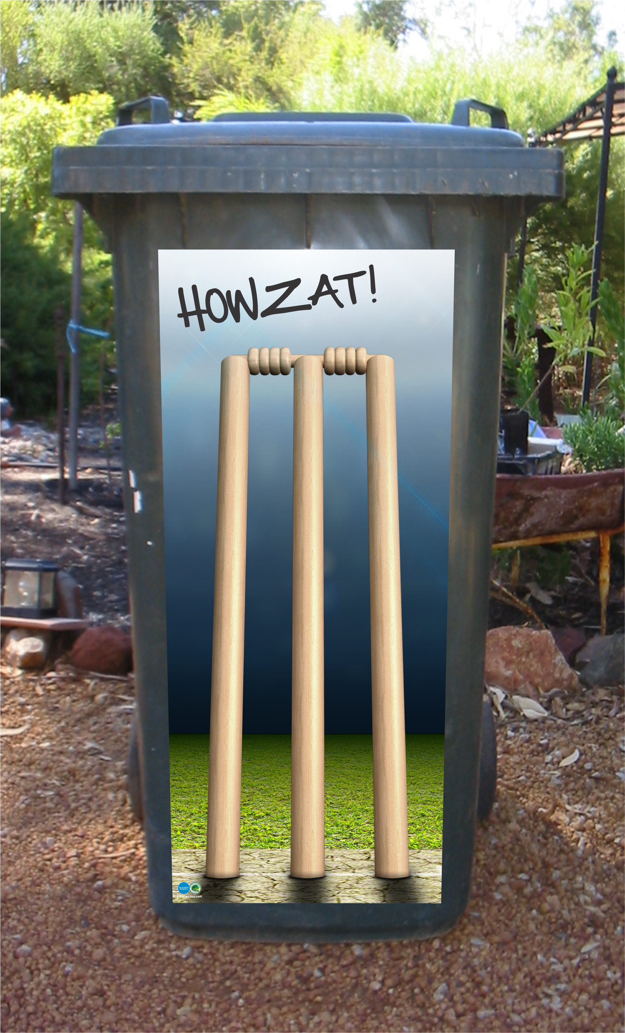 Cricket pitch in night wheelie bin sticker