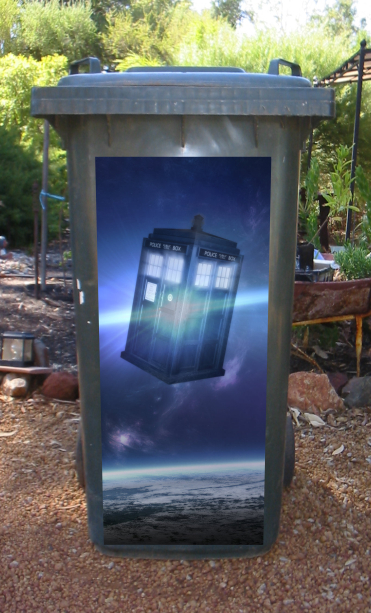 Dr Who tardis wheelie bin sticker