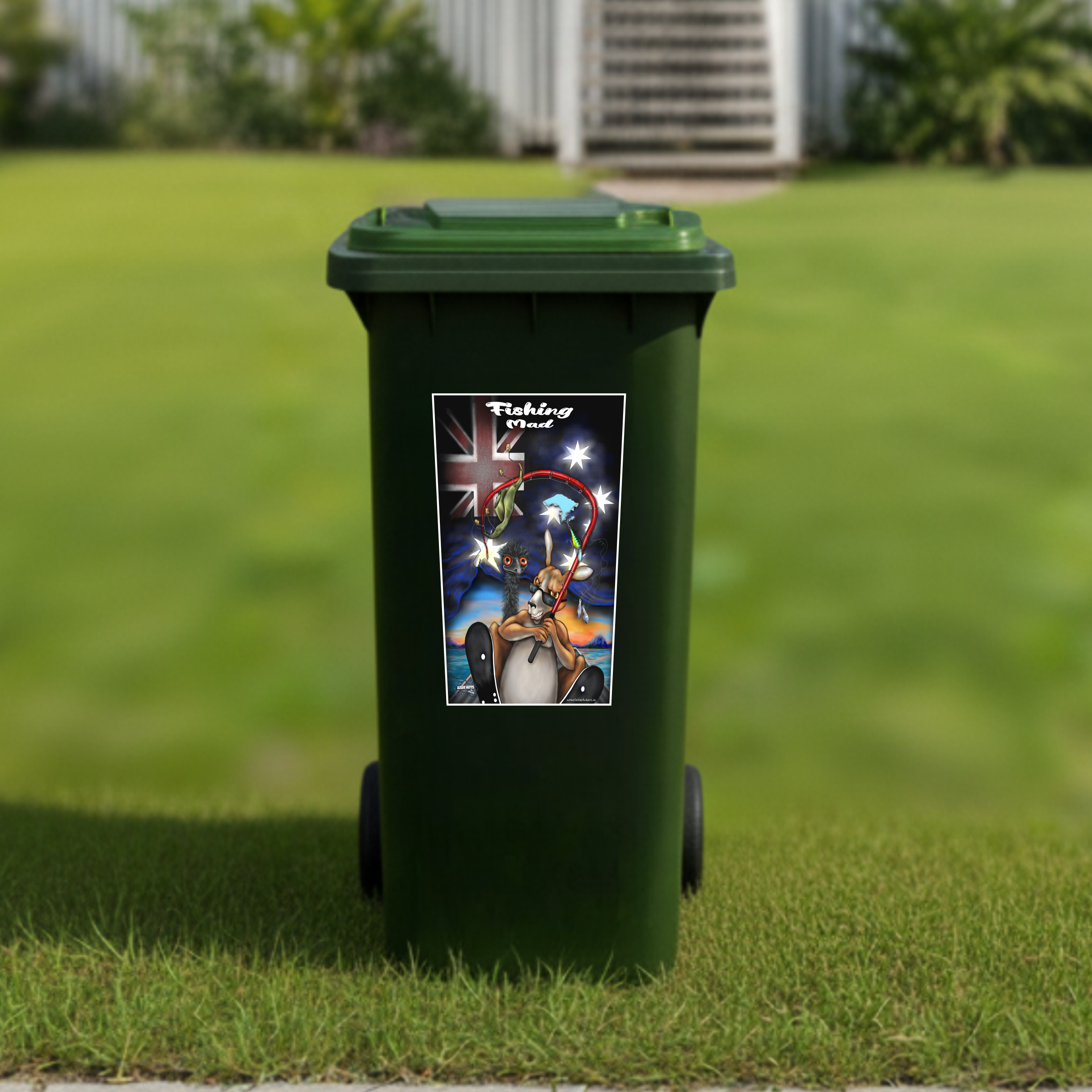 Fishing mad wheelie bin sticker