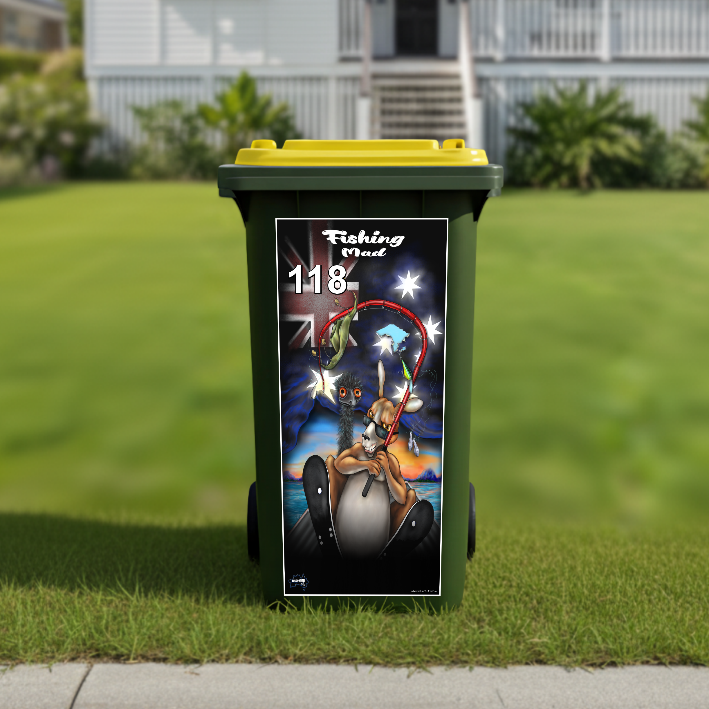 Fishing mad wheelie bin sticker