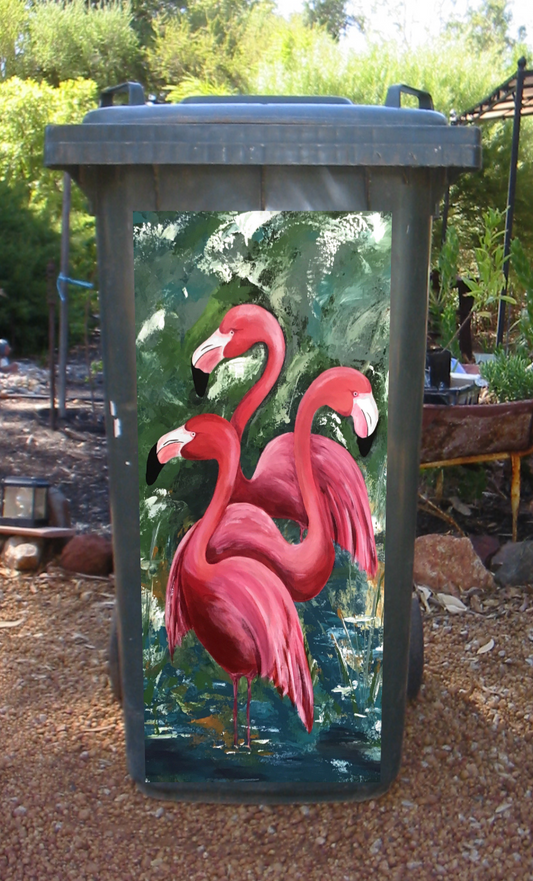 Flamingos wheelie bin sticker
