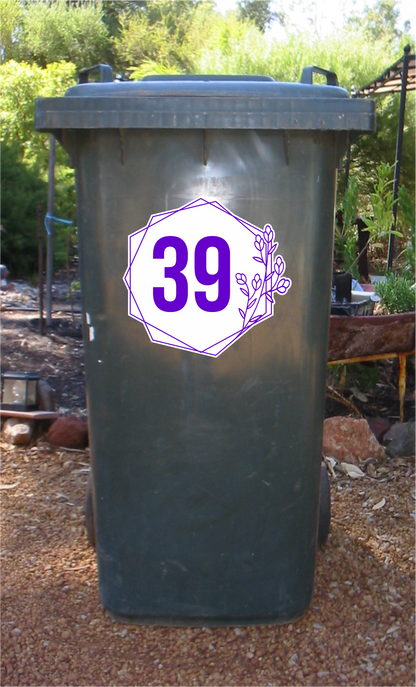 House number with flower border wheelie bin sticker