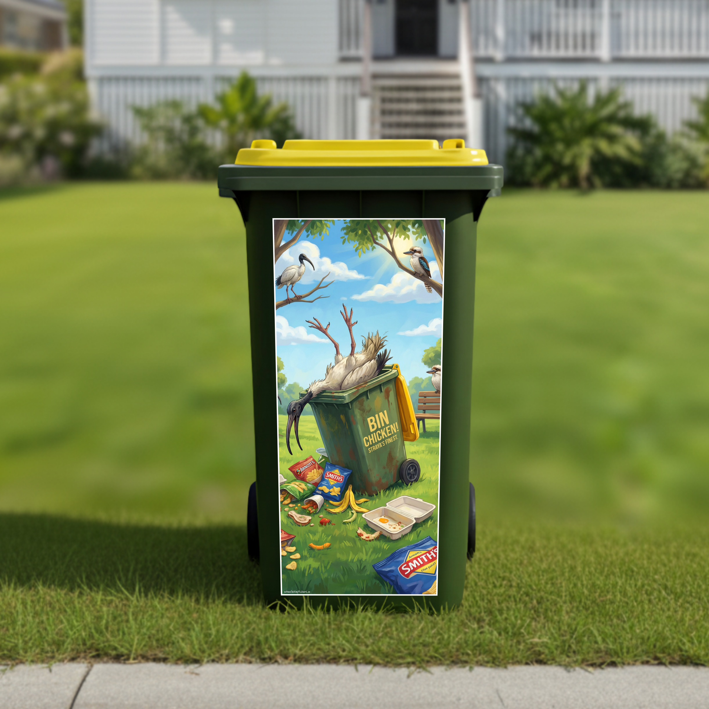 Food coma bin chicken wheelie bin sticker