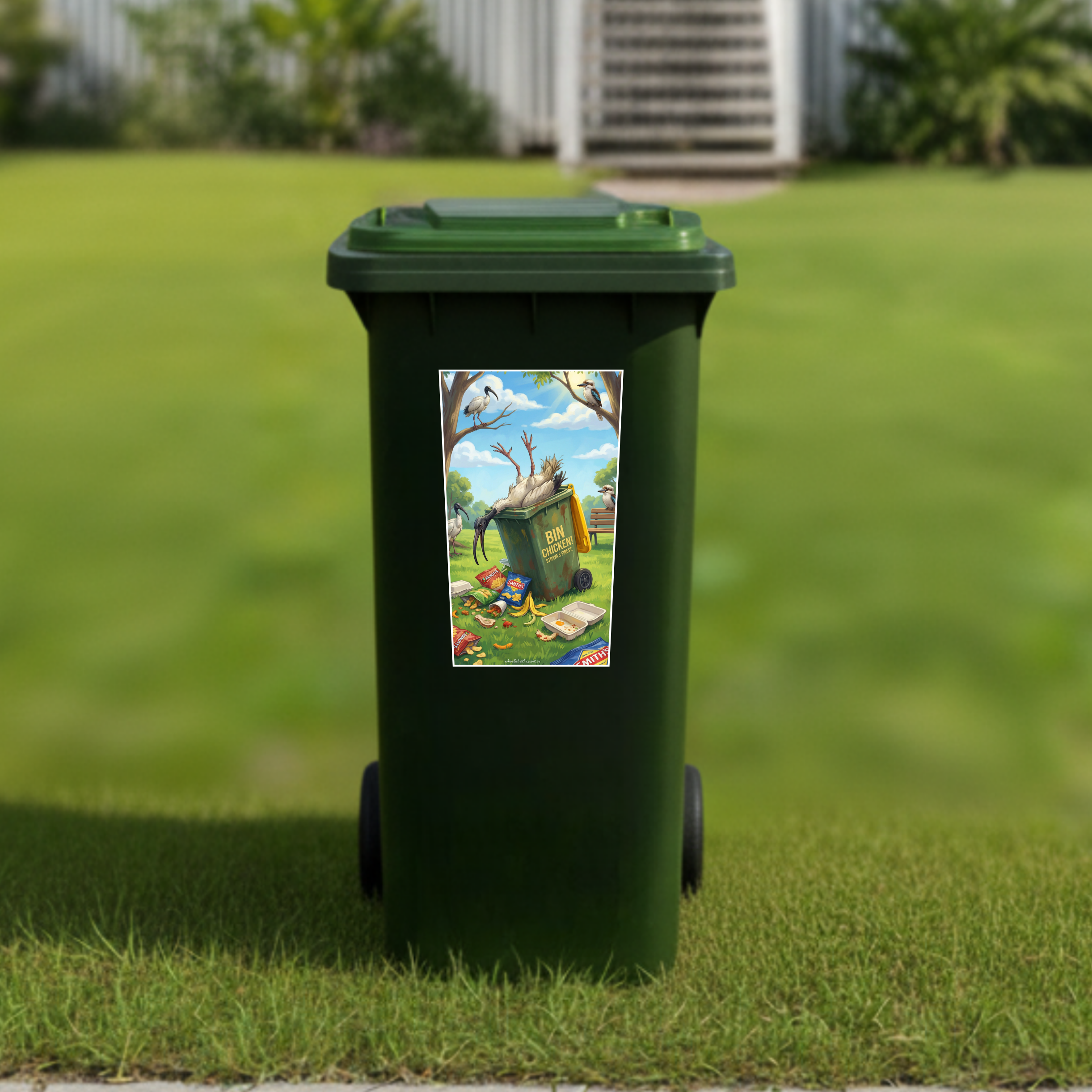 Food coma bin chicken wheelie bin sticker