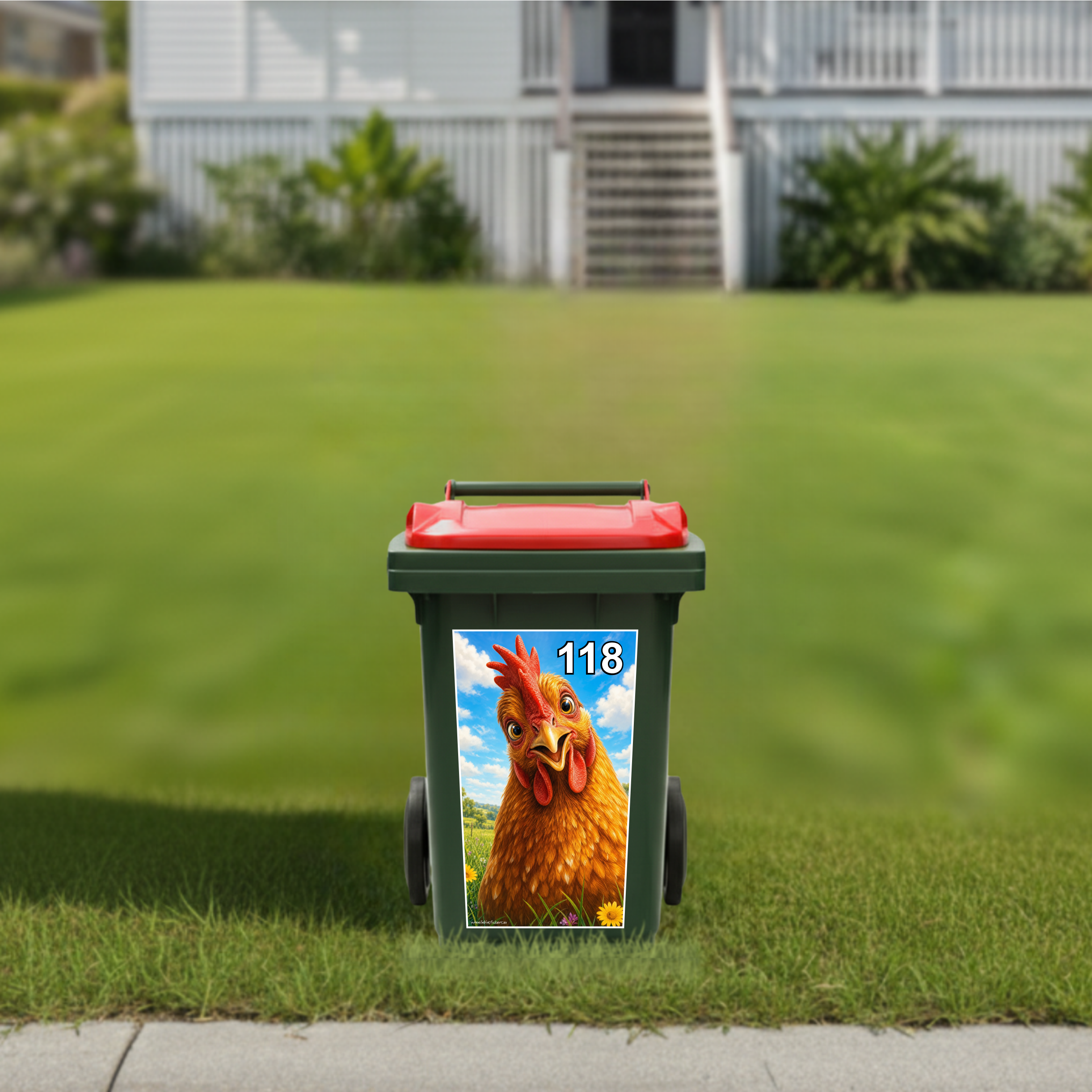 Gday chook wheelie bin sticker