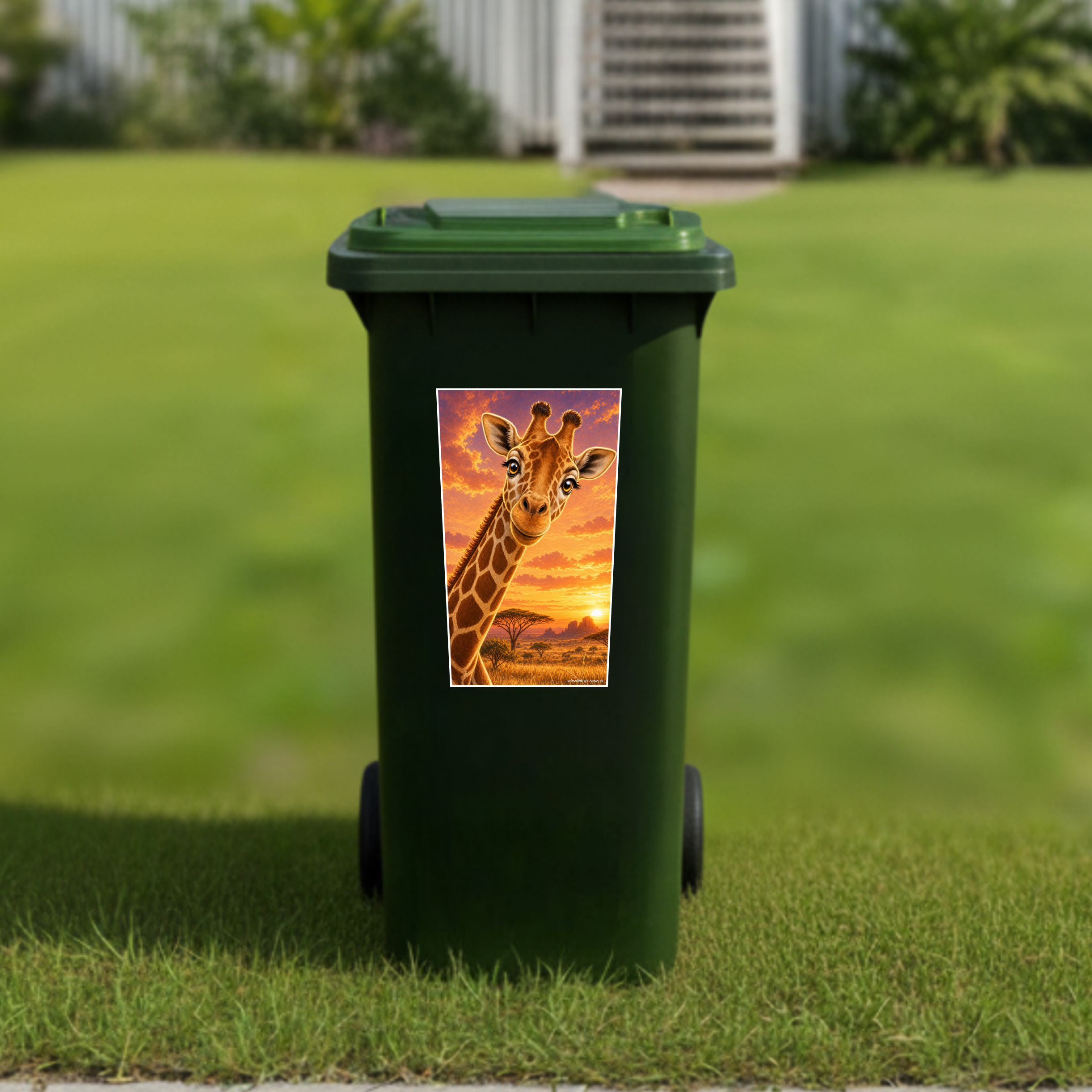 Gday giraffe wheelie bin sticker