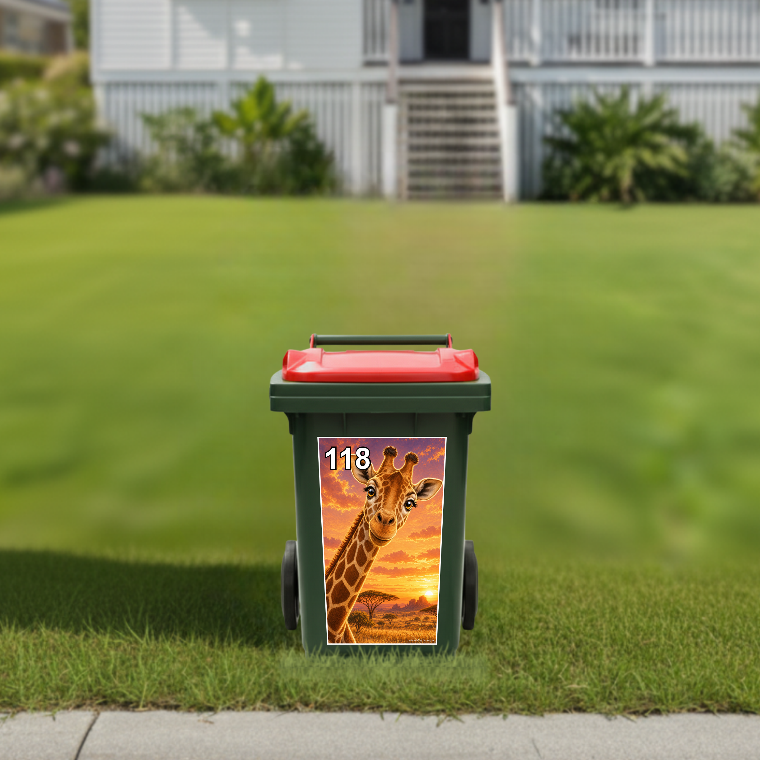 Gday giraffe wheelie bin sticker