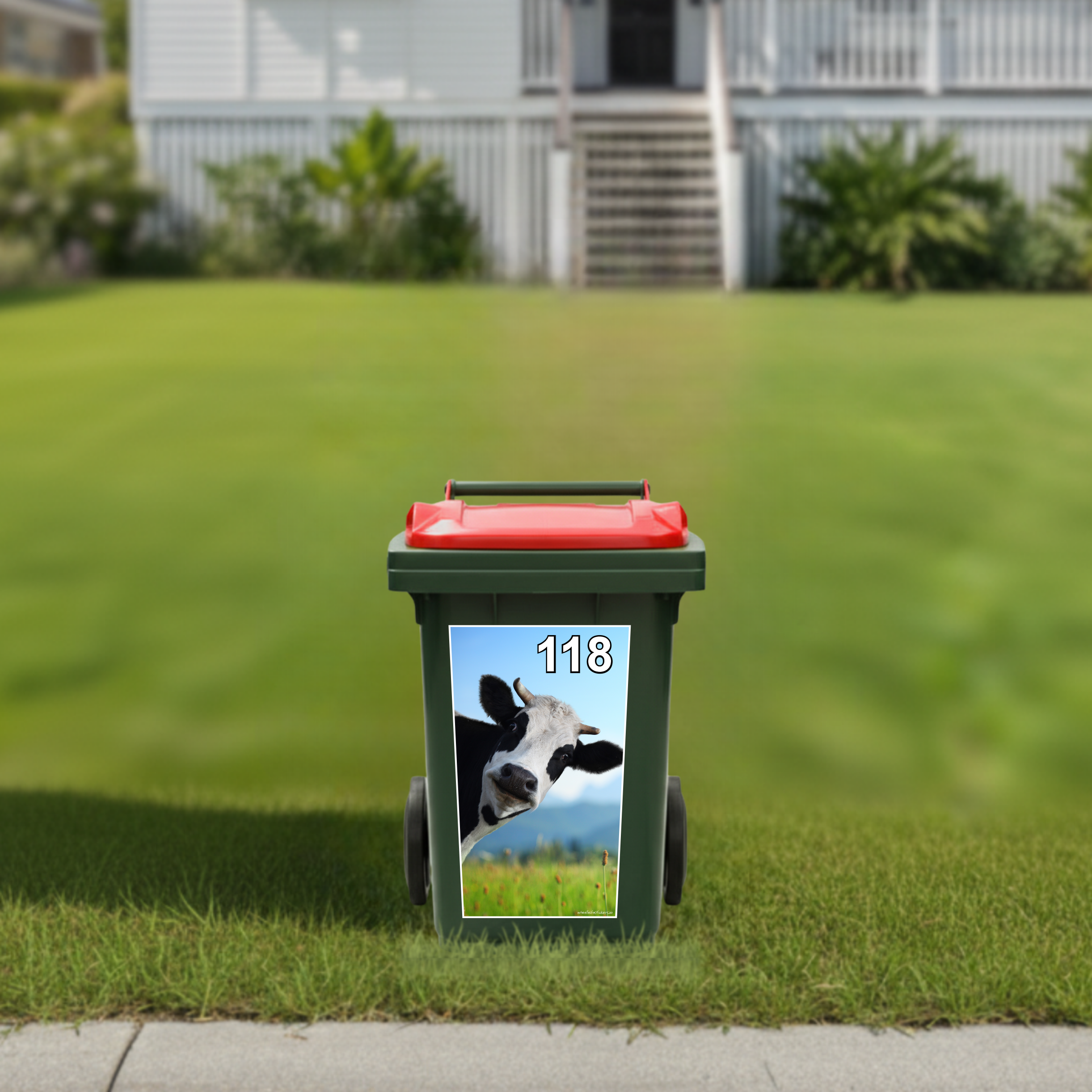 Gday cow wheelie bin sticker
