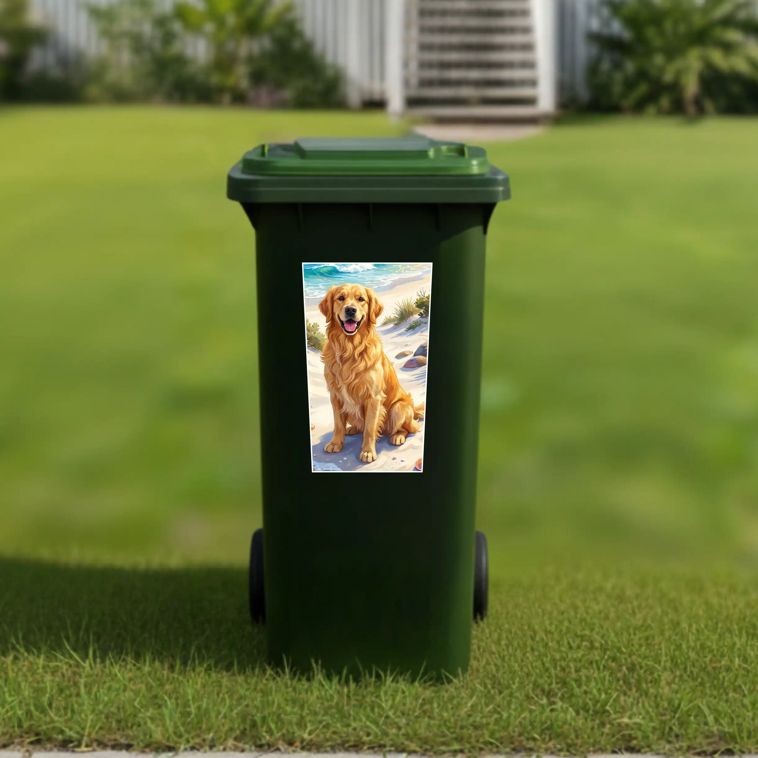 Golden retriever wheelie bin sticker