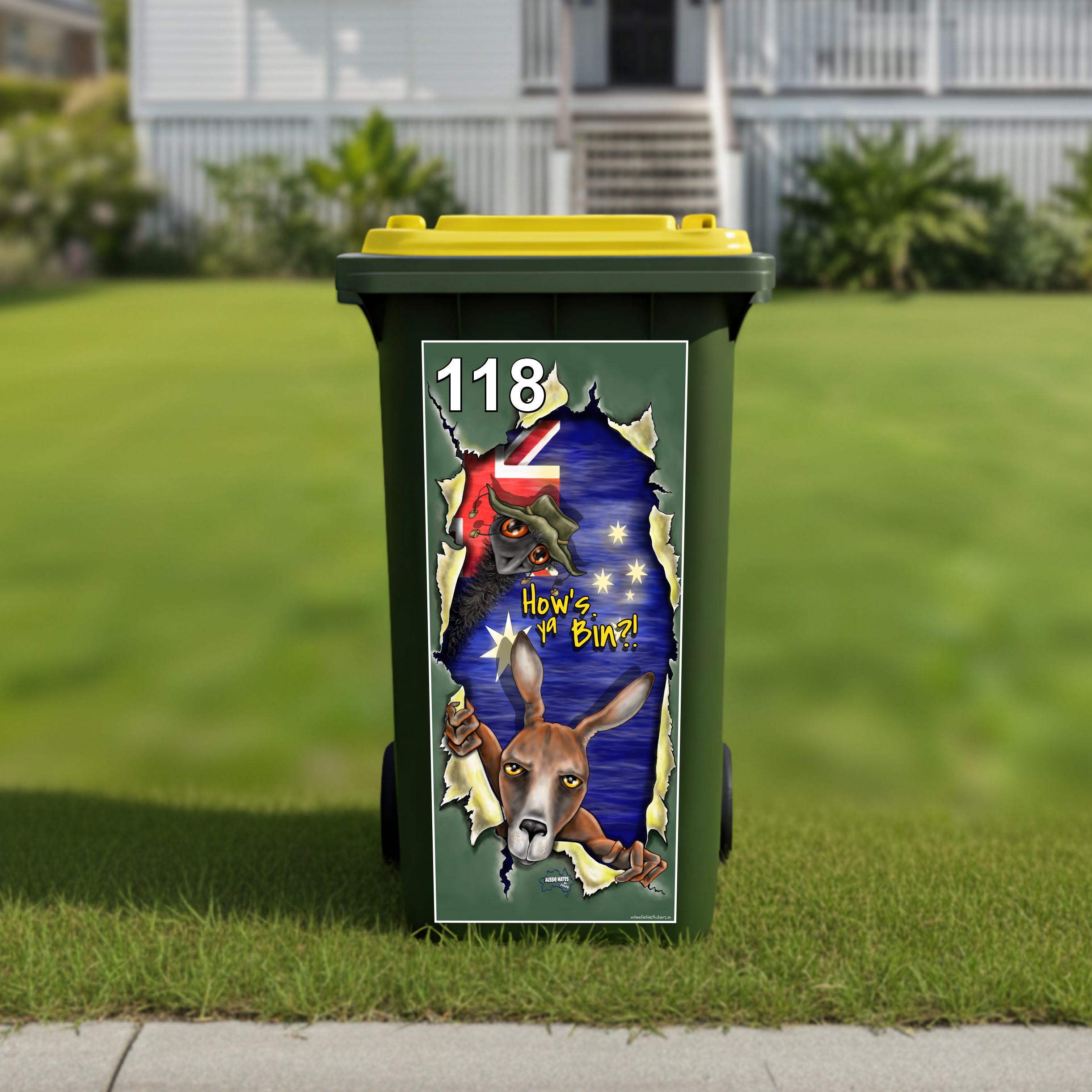 Hows ya bin wheelie bin sticker