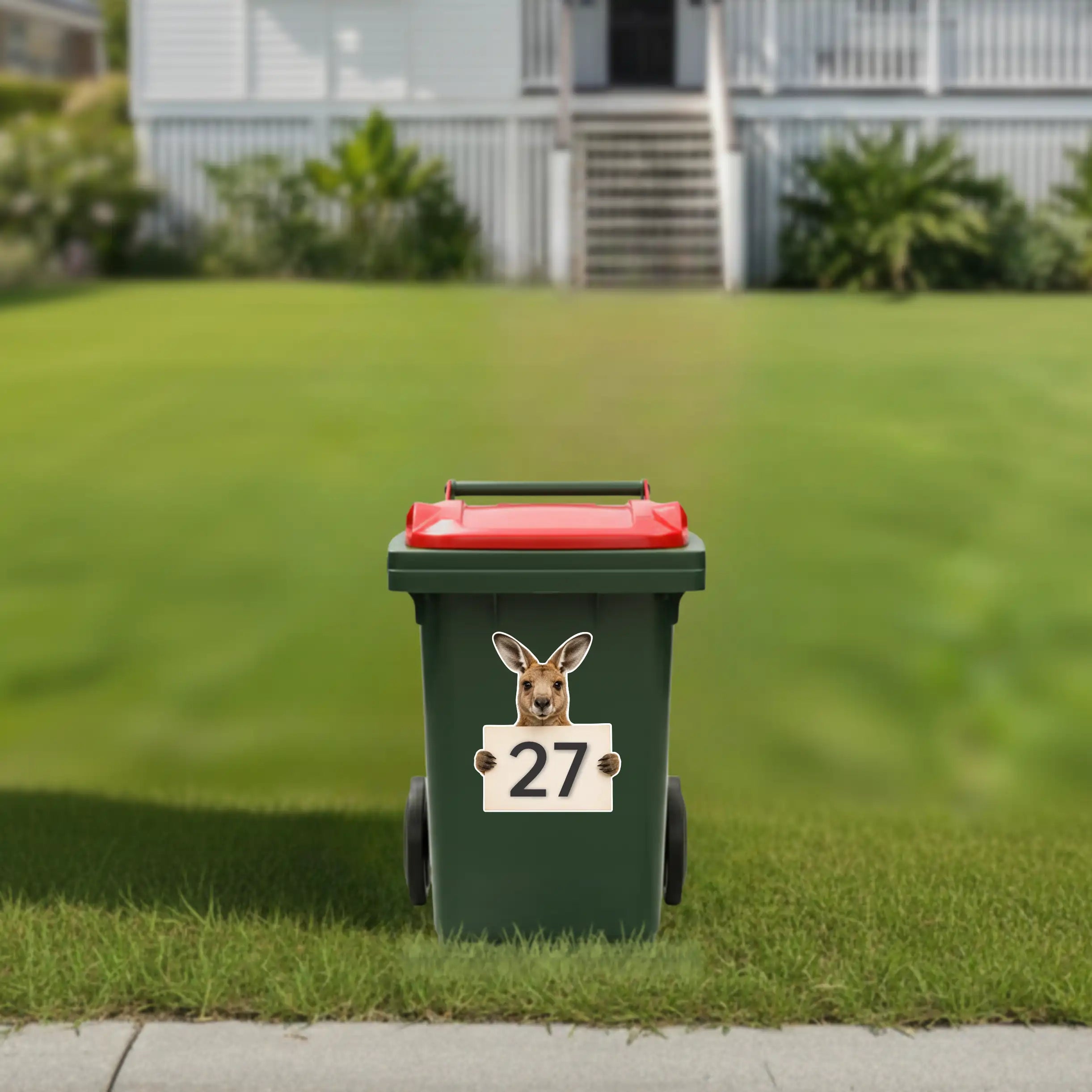Kangaroo house number wheelie bin sticker