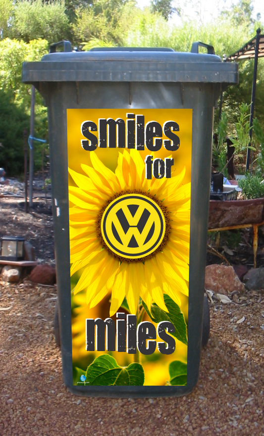 Smiles for miles with sunflower kombi wheelie bin sticker