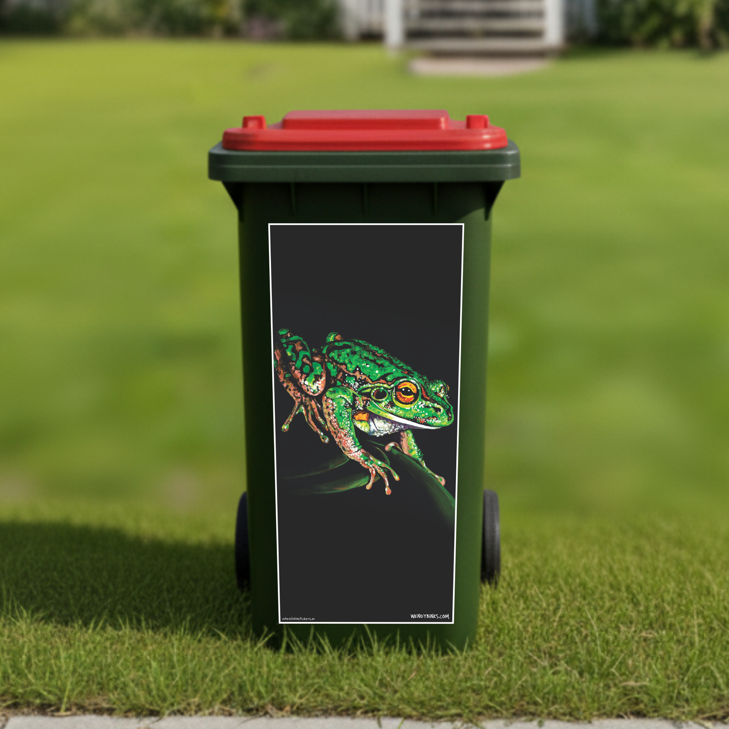 'Midnight guest' frog wheelie bin sticker