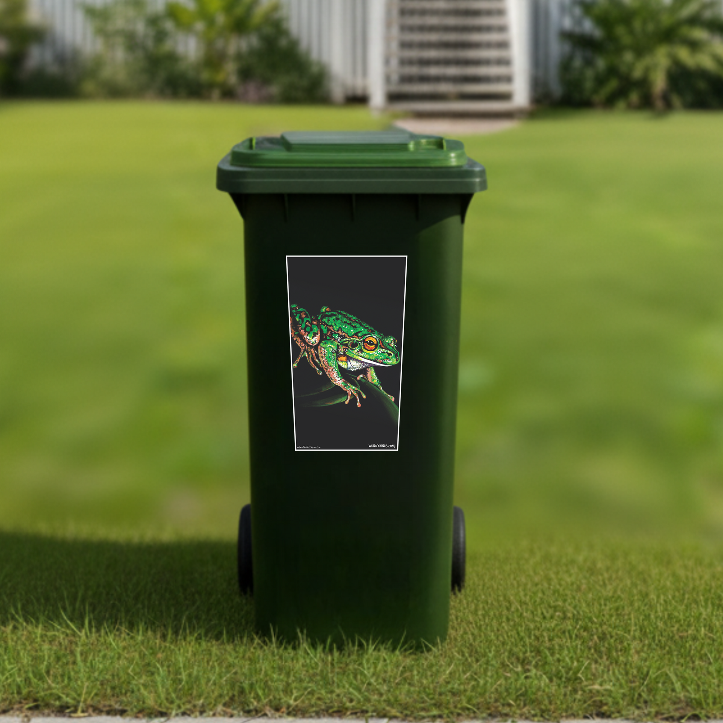 'Midnight guest' frog wheelie bin sticker