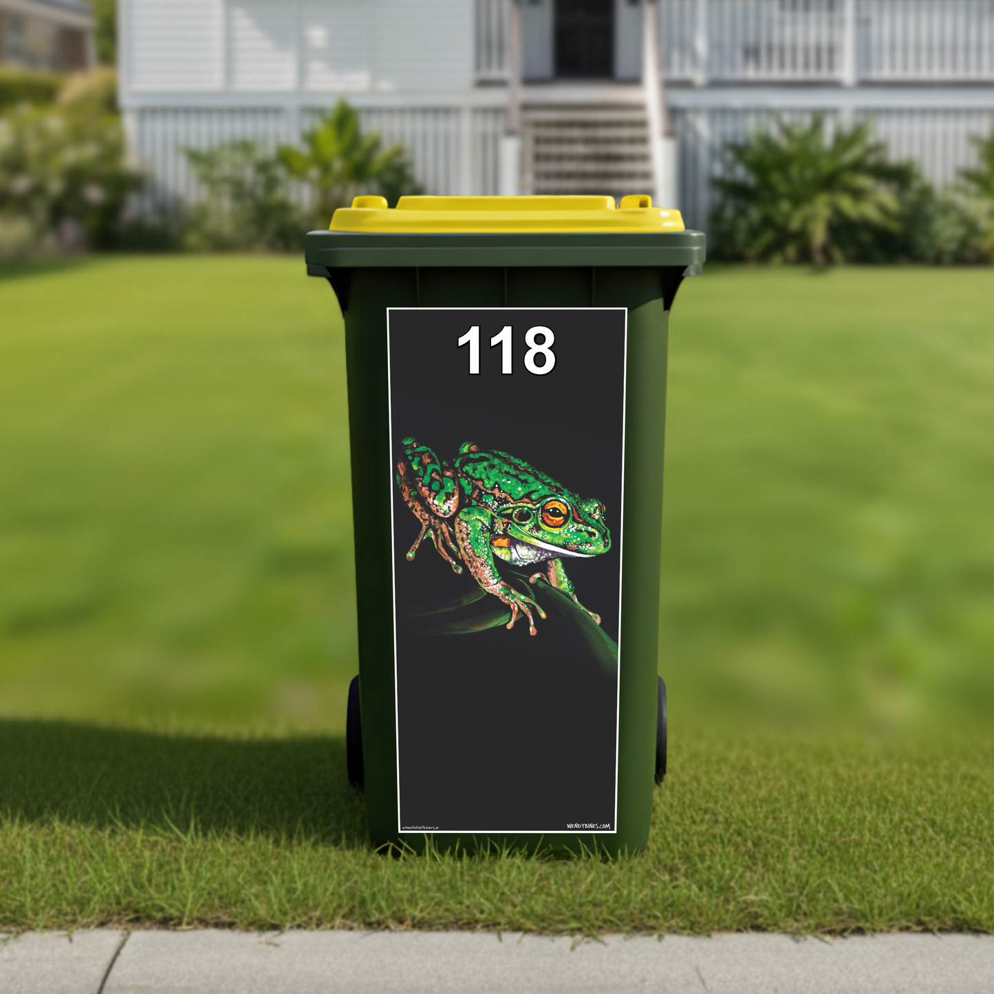 'Midnight guest' frog wheelie bin sticker
