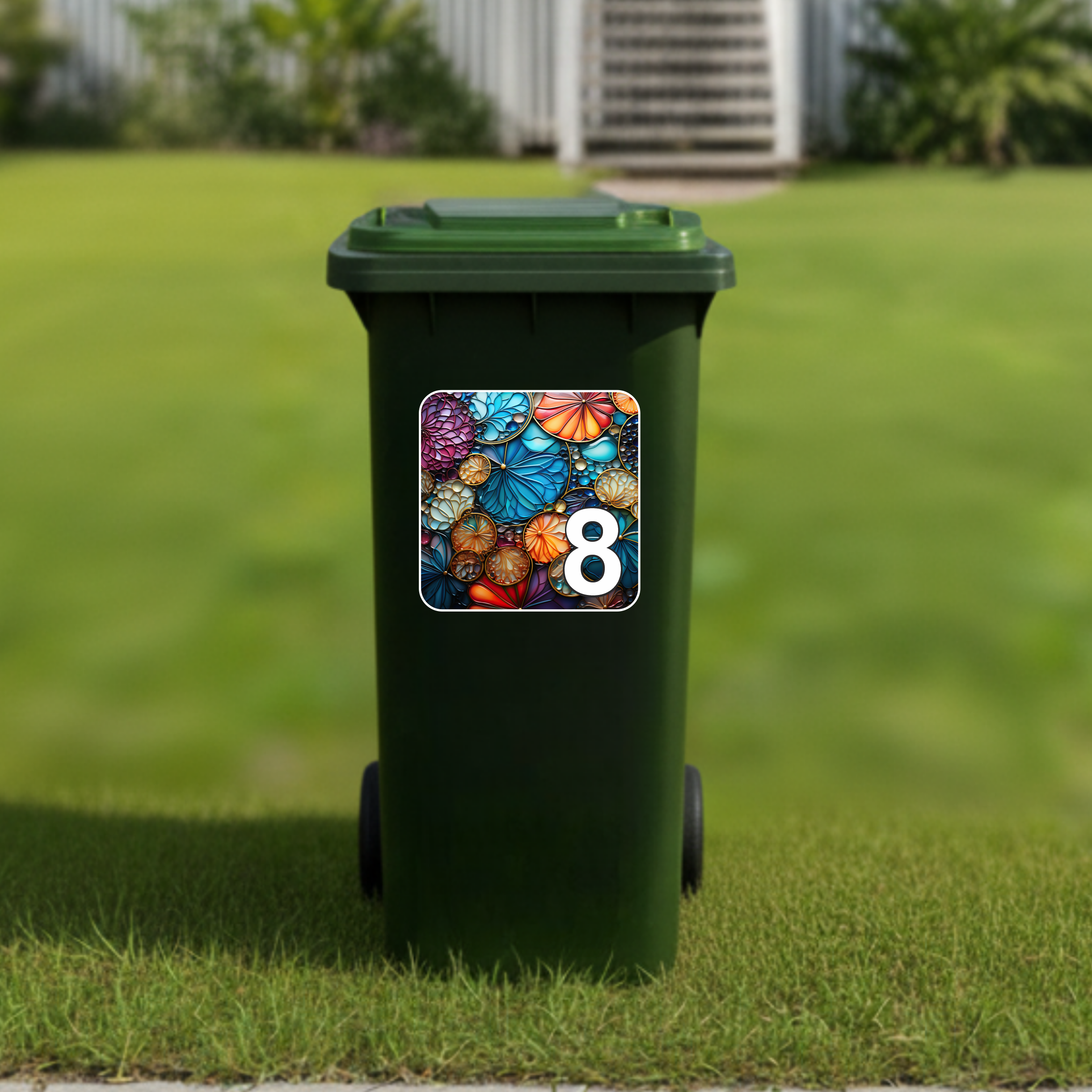 Mosaic house number wheelie bin sticker