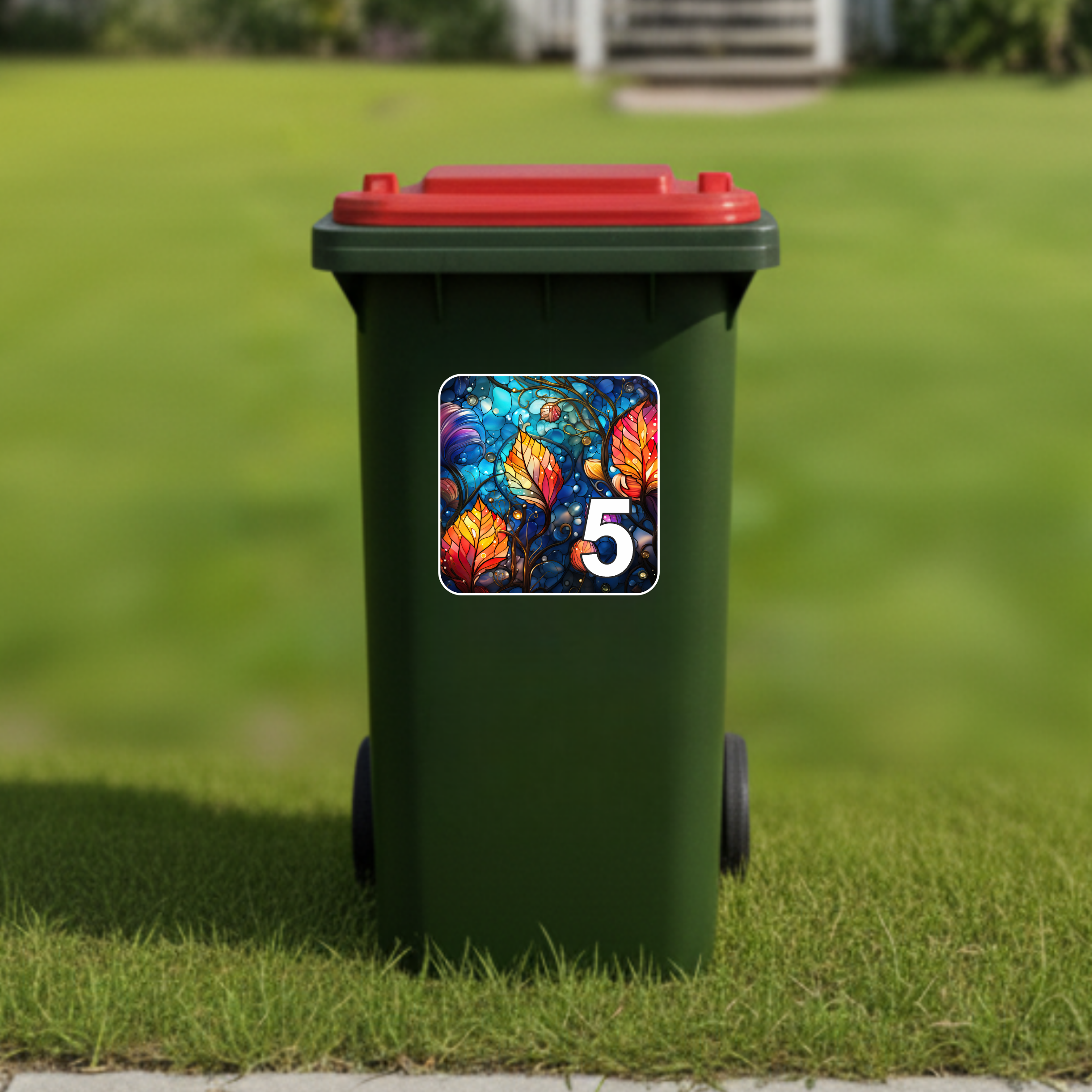Mosaic house number wheelie bin sticker