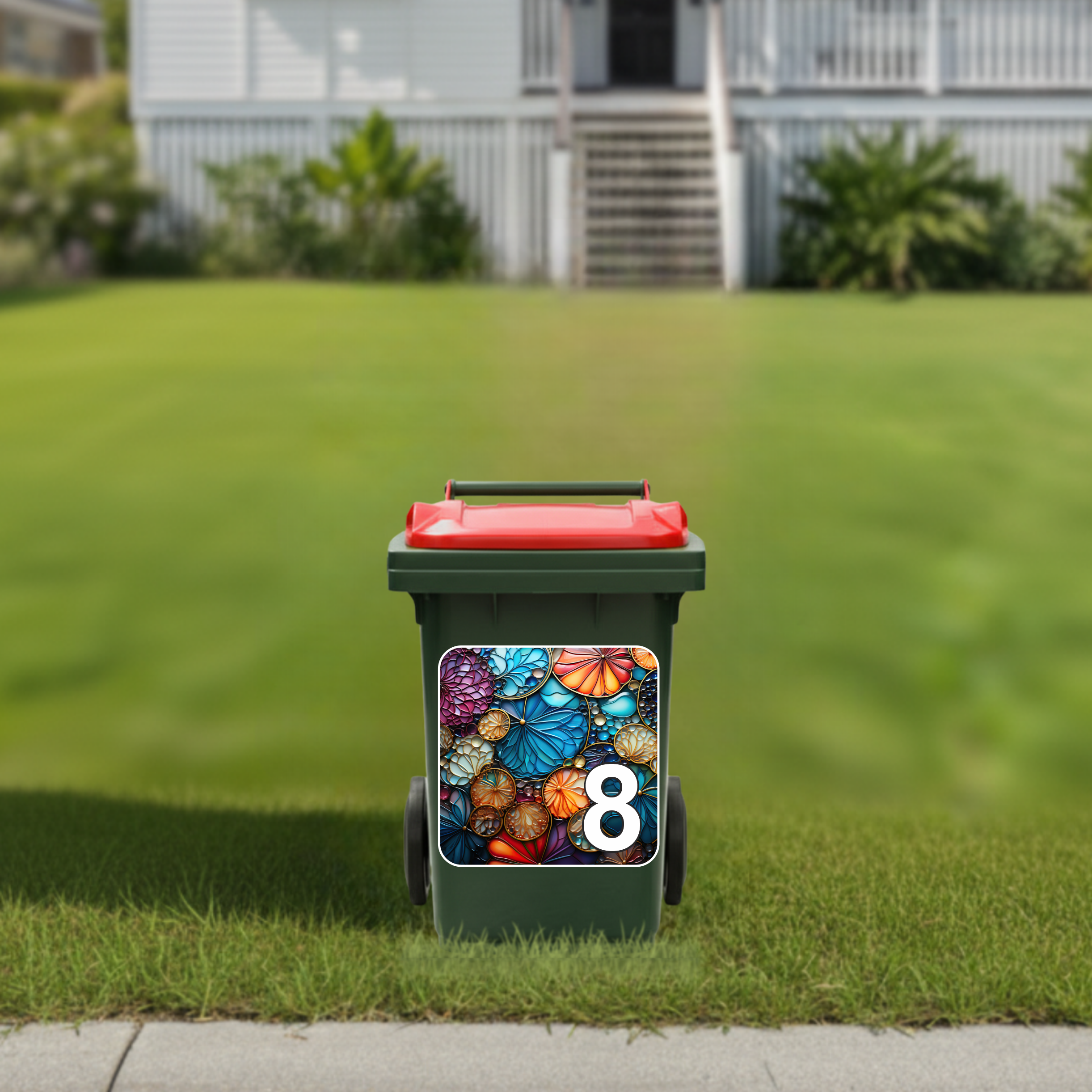 Mosaic house number wheelie bin sticker