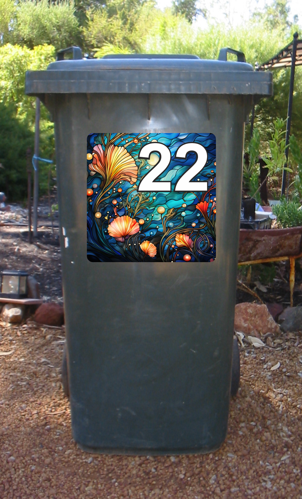 Mosaic house number wheelie bin sticker