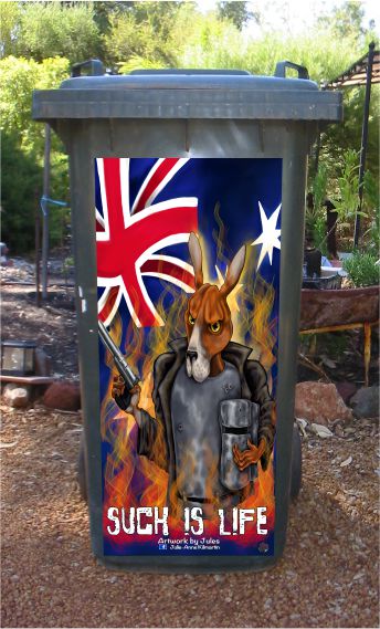 SPECIAL Ned Kelly by Jules wheelie bin sticker 240 litre