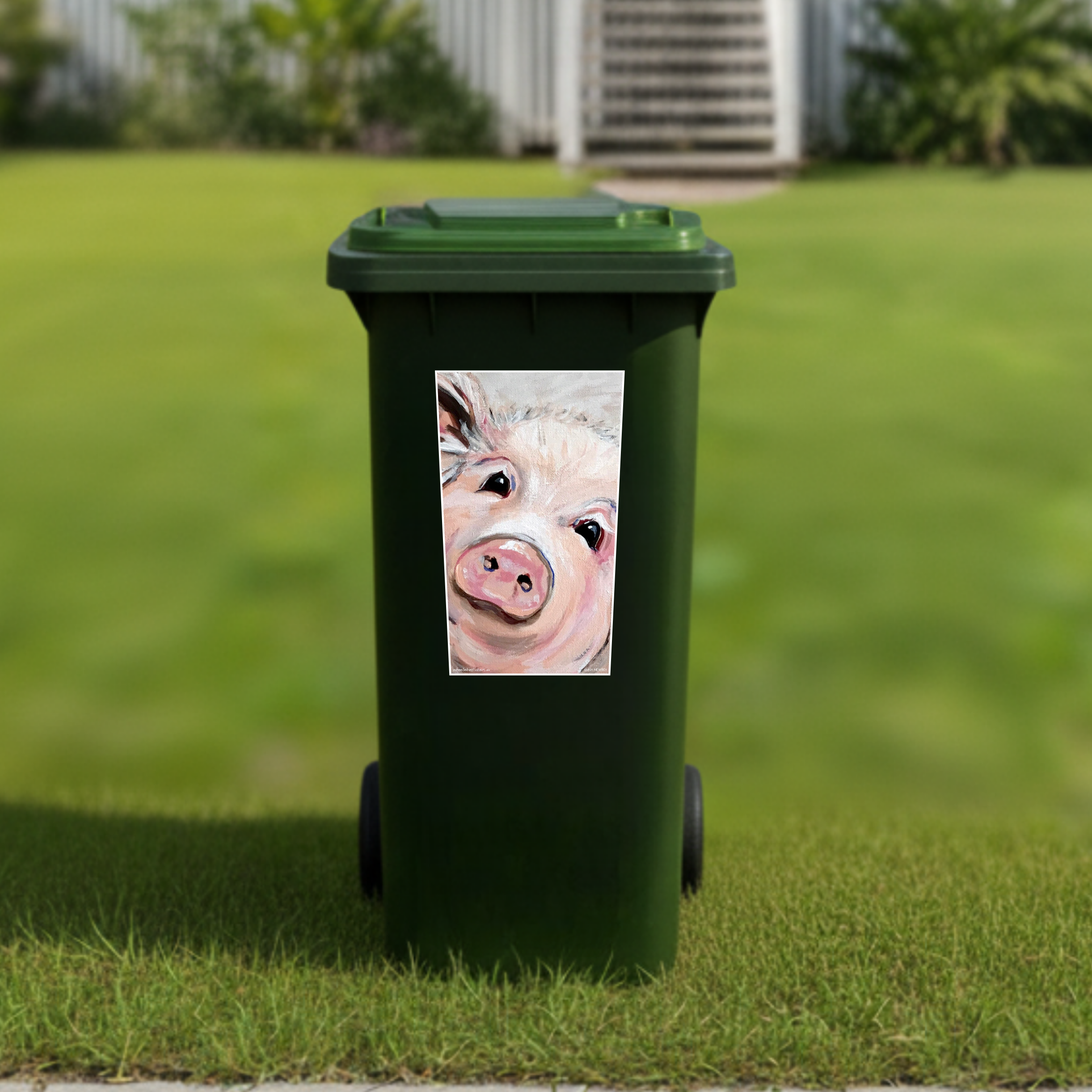 Gorgeous Piggy wheelie bin sticker