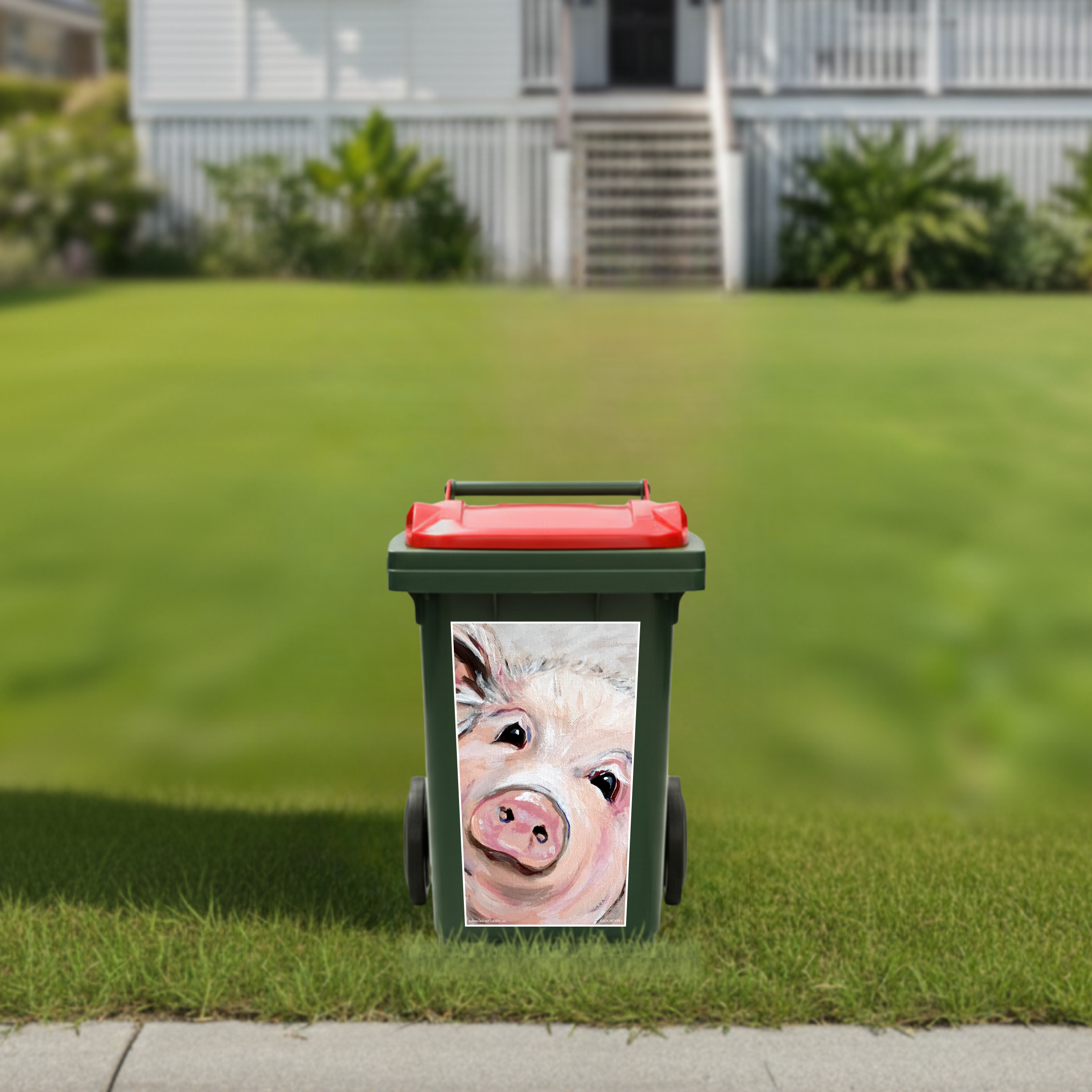 Gorgeous Piggy wheelie bin sticker