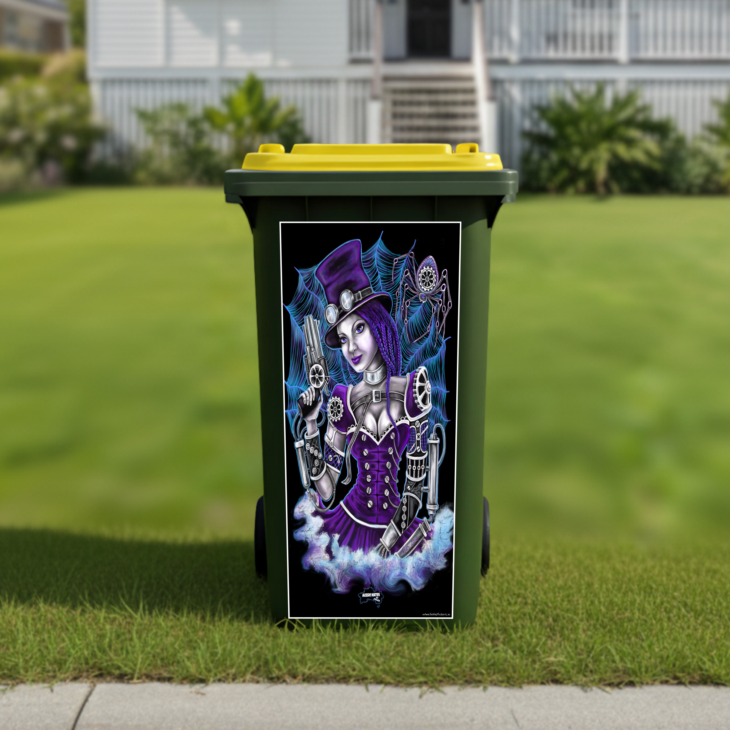 Purple steam punk queen wheelie bin sticker