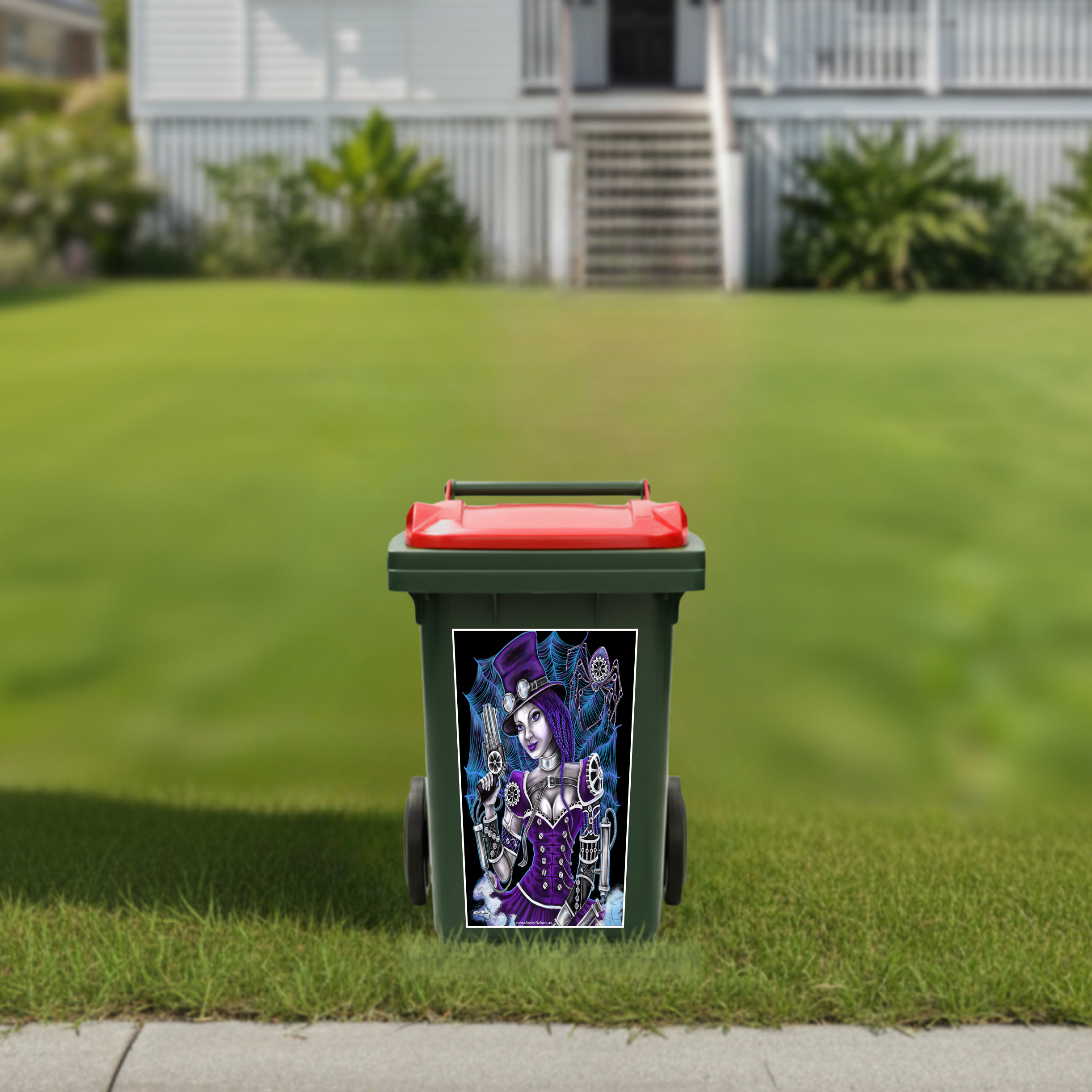 Purple steam punk queen wheelie bin sticker